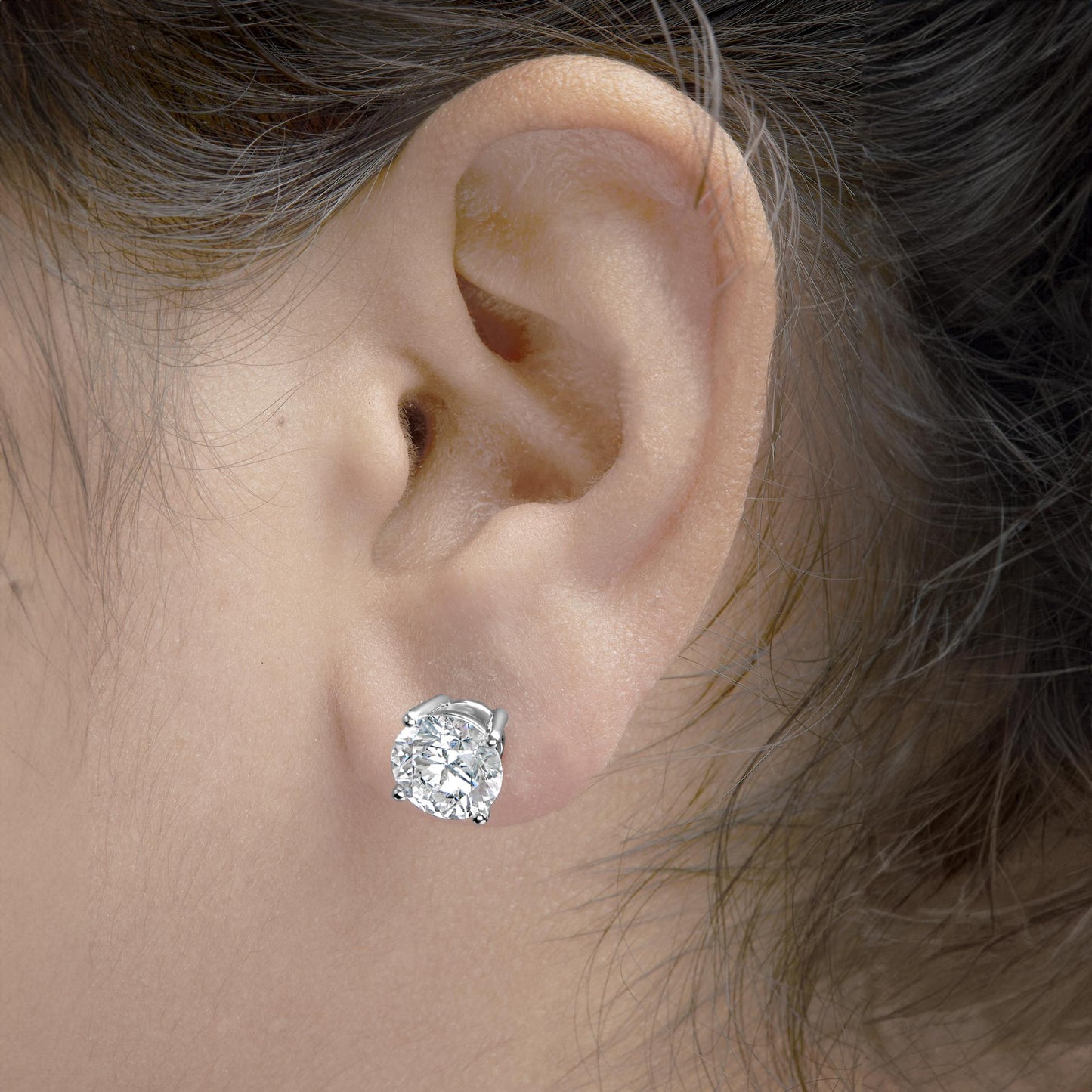 14K White Gold Round Brilliant-Cut Lab Grown Diamond Classic 4-Prong Stud