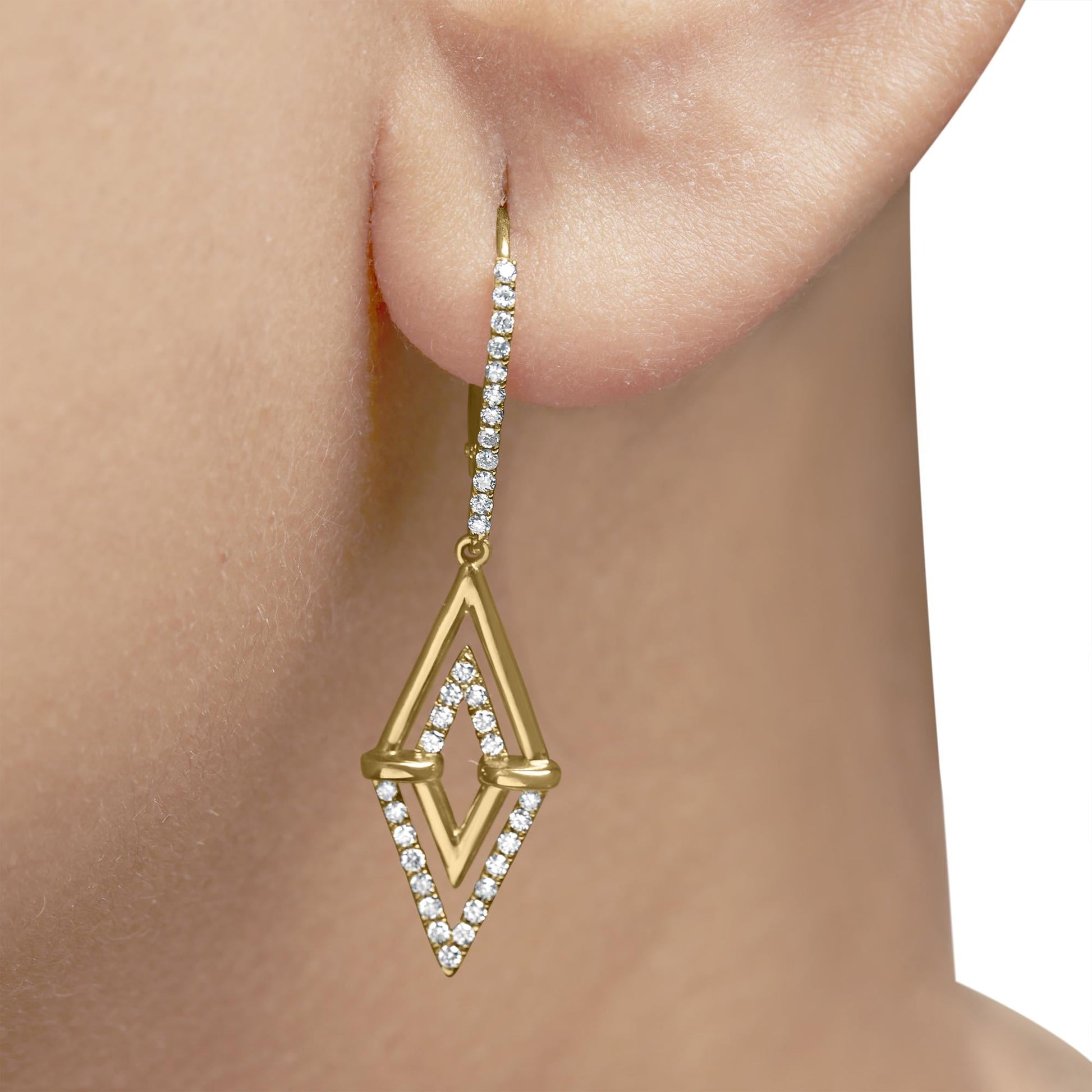 14K Yellow Gold 3/8 Cttw Double Triangle Drop and Dangle Diamond Earrings (G-H