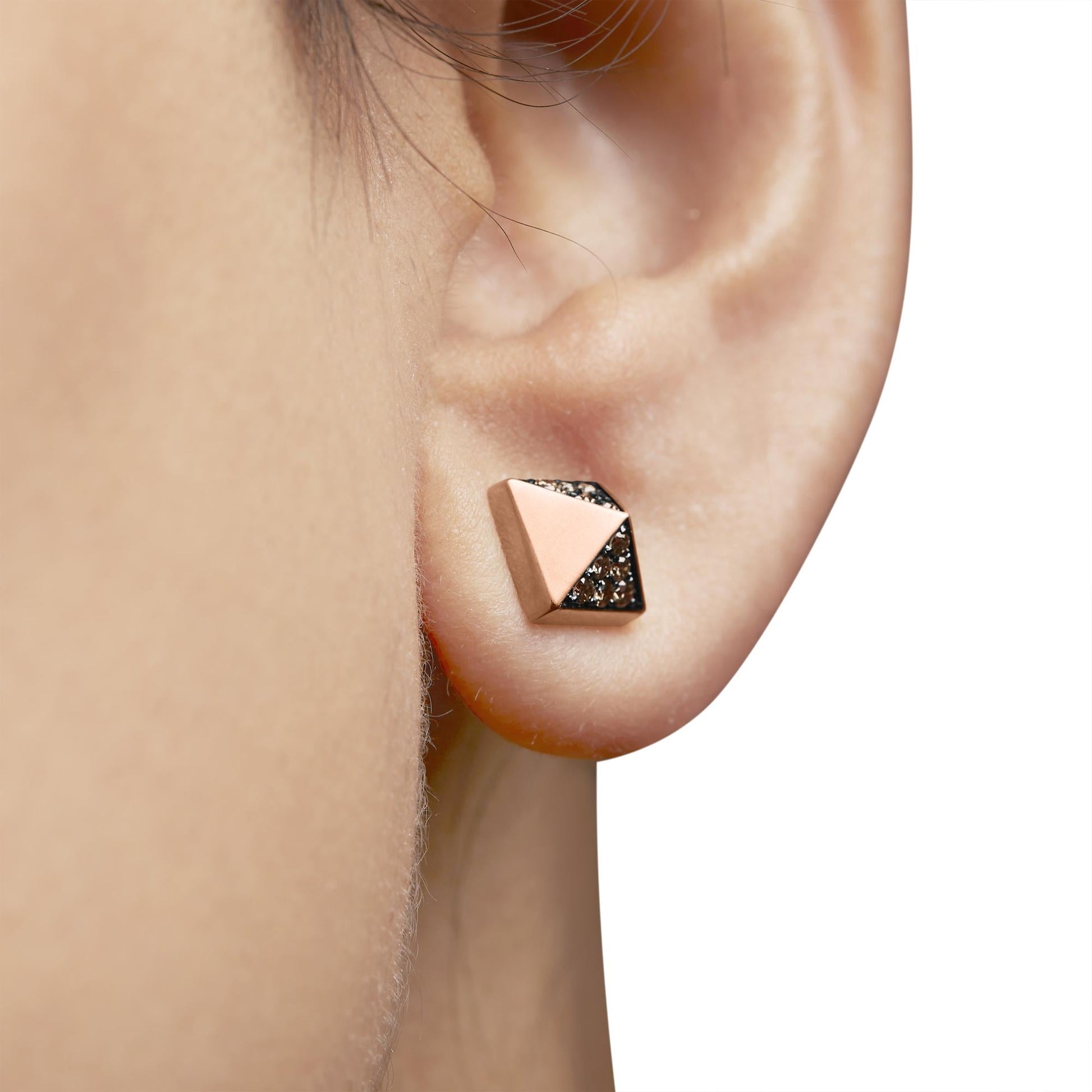 14K Rose Gold 1/4 Cttw Brown Diamond Pyramid Stud Earring (Brown Color SI1-SI2