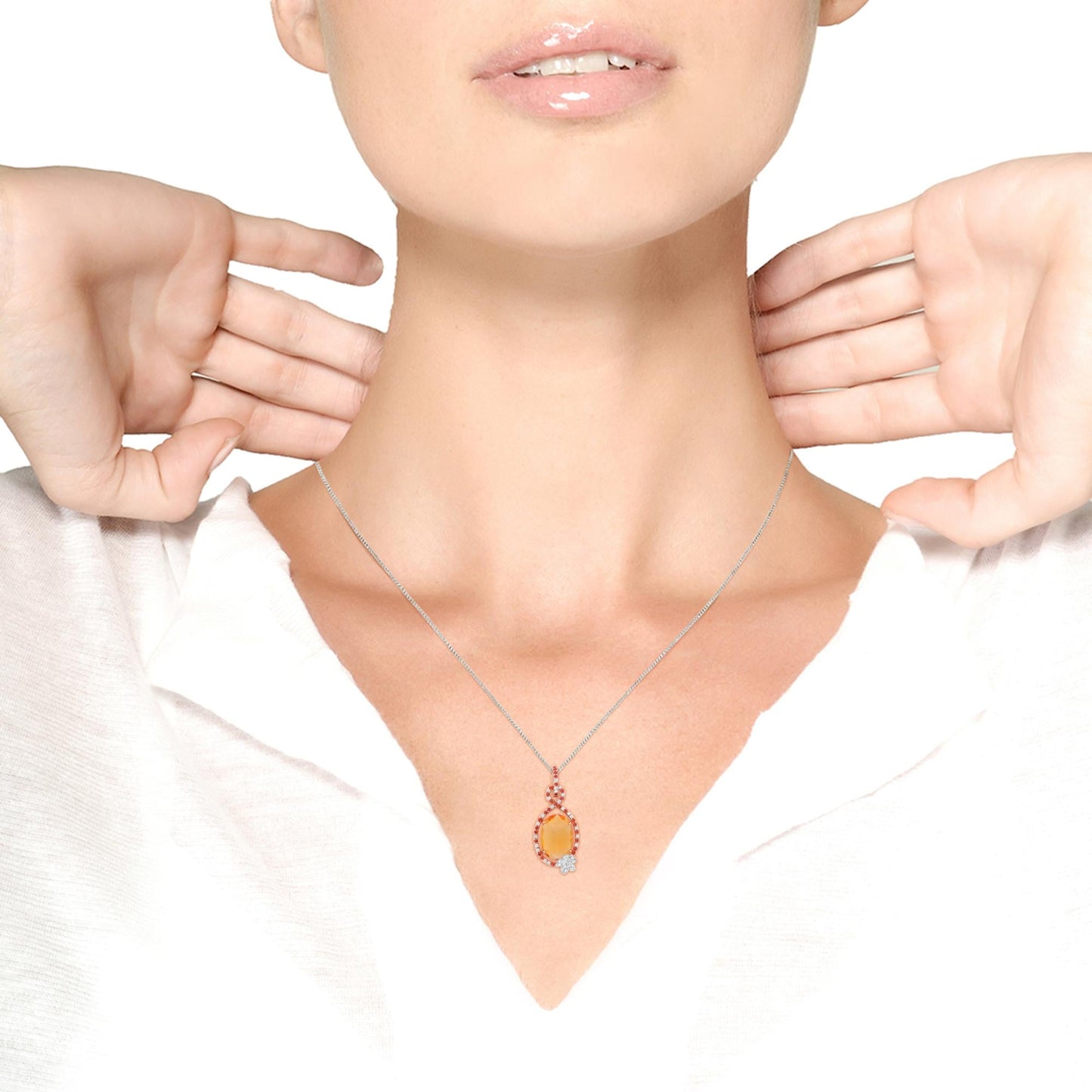 18K Rose Gold 1/5 Cttw Diamond and Oval Yellow Citrine and Round Orange