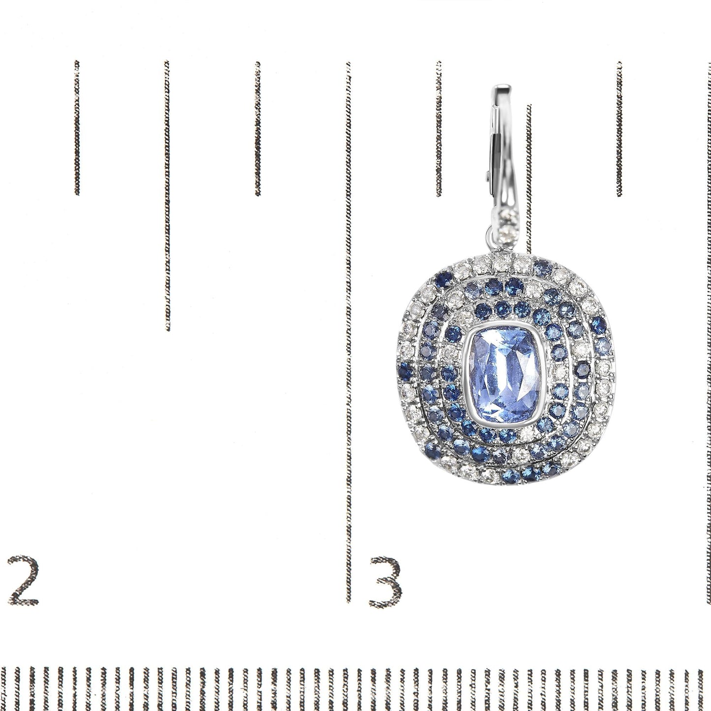 18K White Gold Natural Blue Sapphire and Diamond Scattered Halo Drop and Dangle