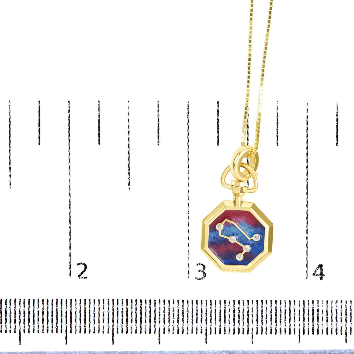 18K Yellow Gold Diamond Gemini Constellation with Red and Blue Enamel 18’’