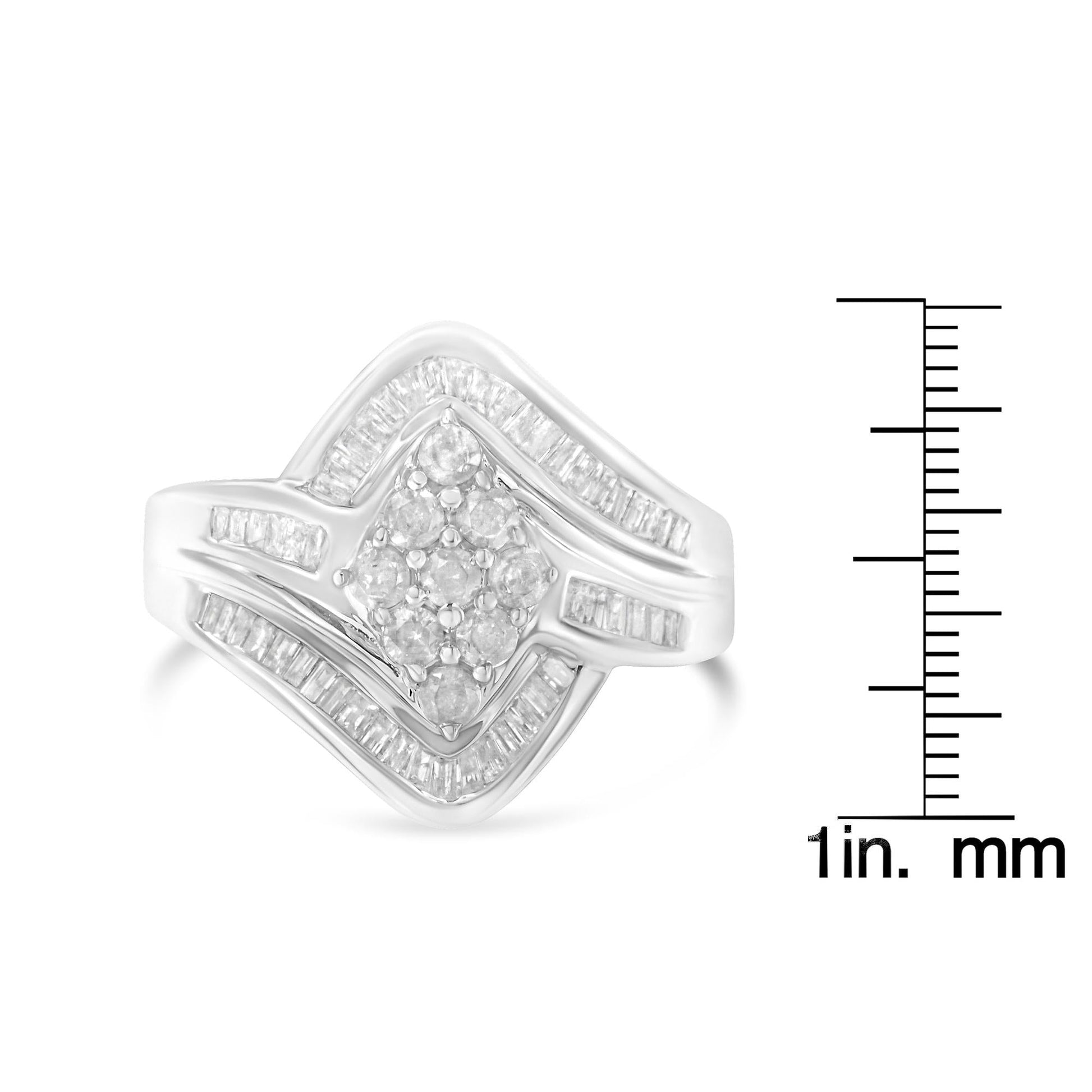 10K White Gold Diamond Bypass Cluster Ring (1 Cttw I-J Color I2-I3 Clarity)