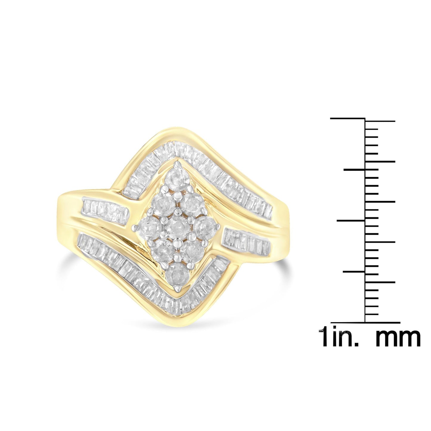 10K Yellow Gold Diamond Bypass Cluster Ring (1 Cttw I-J Color I2-I3 Clarity)