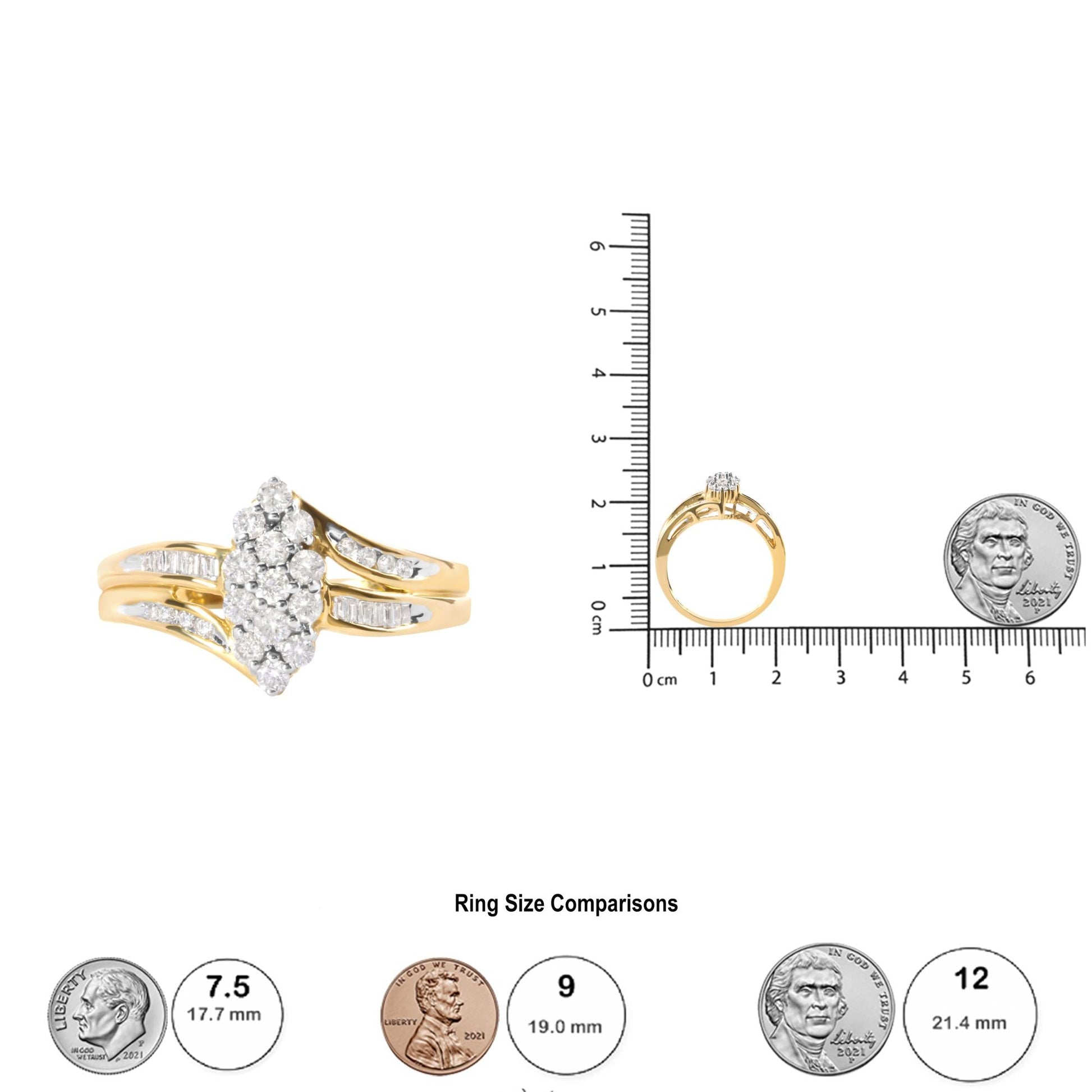 10K Yellow Gold 1/2 Cttw Pear Cluster and Channel Set Diamond Ring (H-I Color