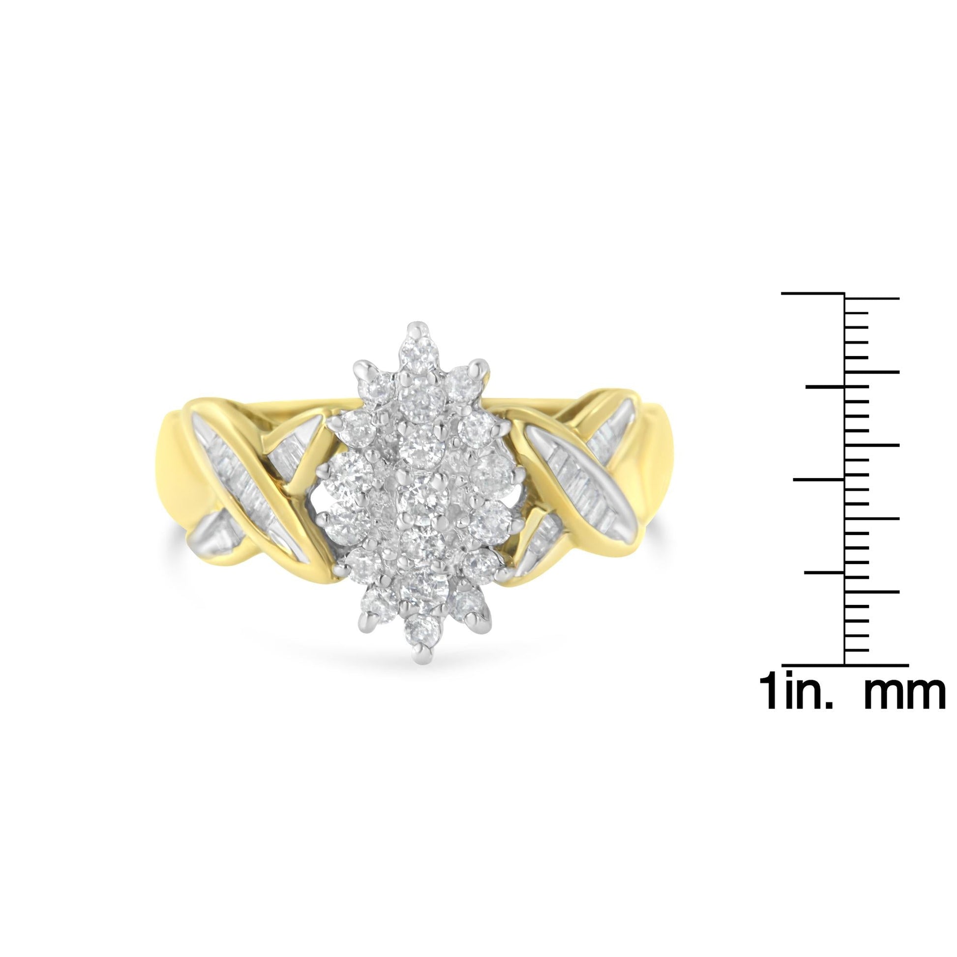 10K Yellow Gold Round And Baguette-Cut Diamond Ring (1/2 Cttw H-I Color I1-I2