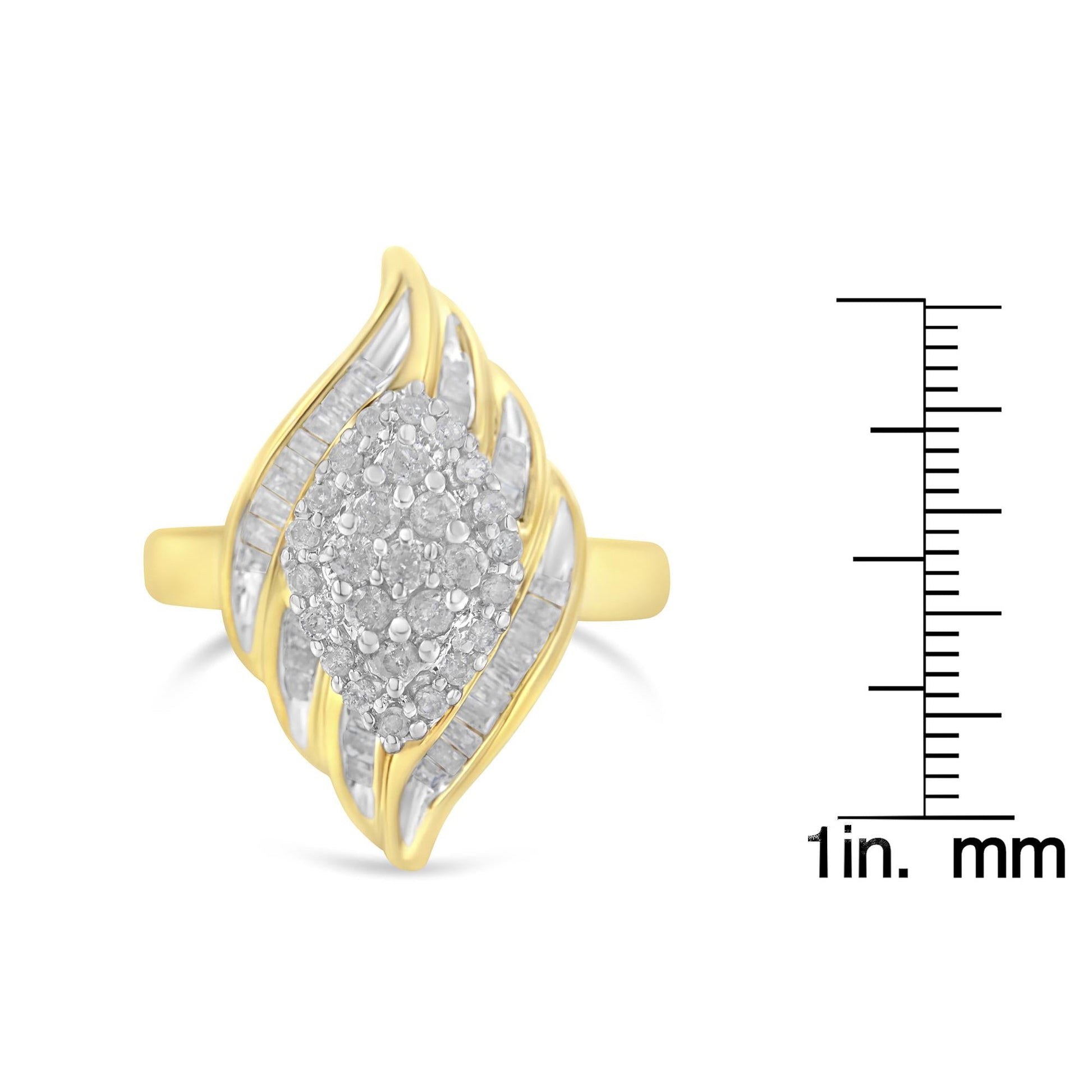 10K Yellow Gold Plated.925 Sterling Silver Diamond Cocktail Ring (3/4 Cttw I-J