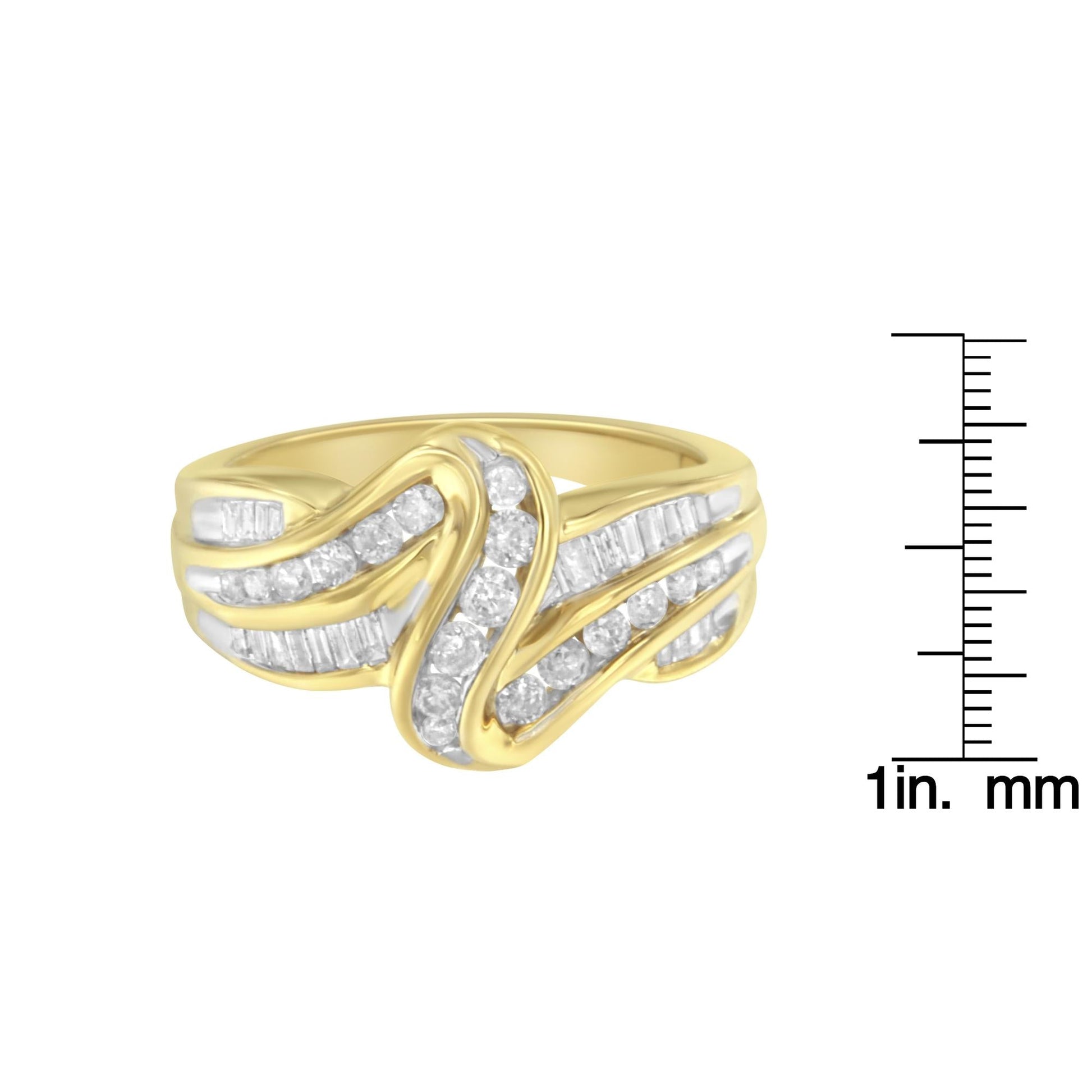 10K Yellow Gold 3/4 Cttw Channel Set Round and Baguette-cut Diamond Double