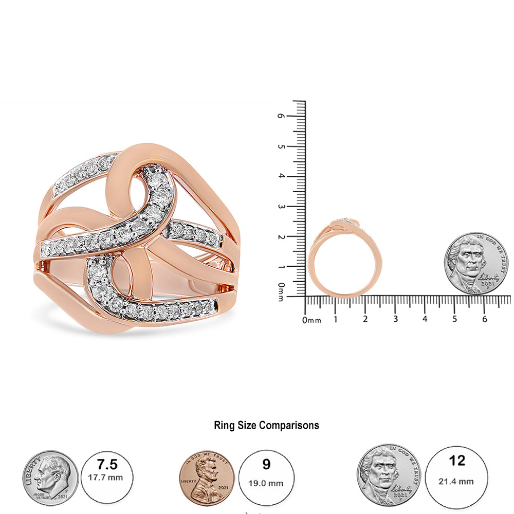 10K Rose Gold 1/2 Cttw Round-Cut Diamond Intertwined Multi-Loop Cocktail Ring (I-J Color, I1-I2 Clarity)