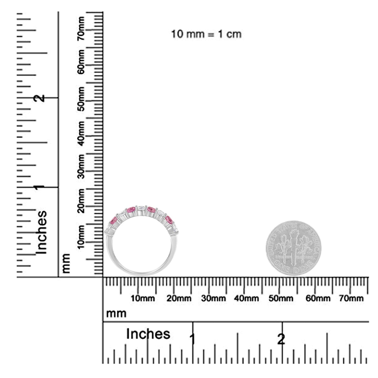 10KT White Gold 1/2 cttw Diamond and 3MM Created Gemstone Band Ring (H-I I1-I2)