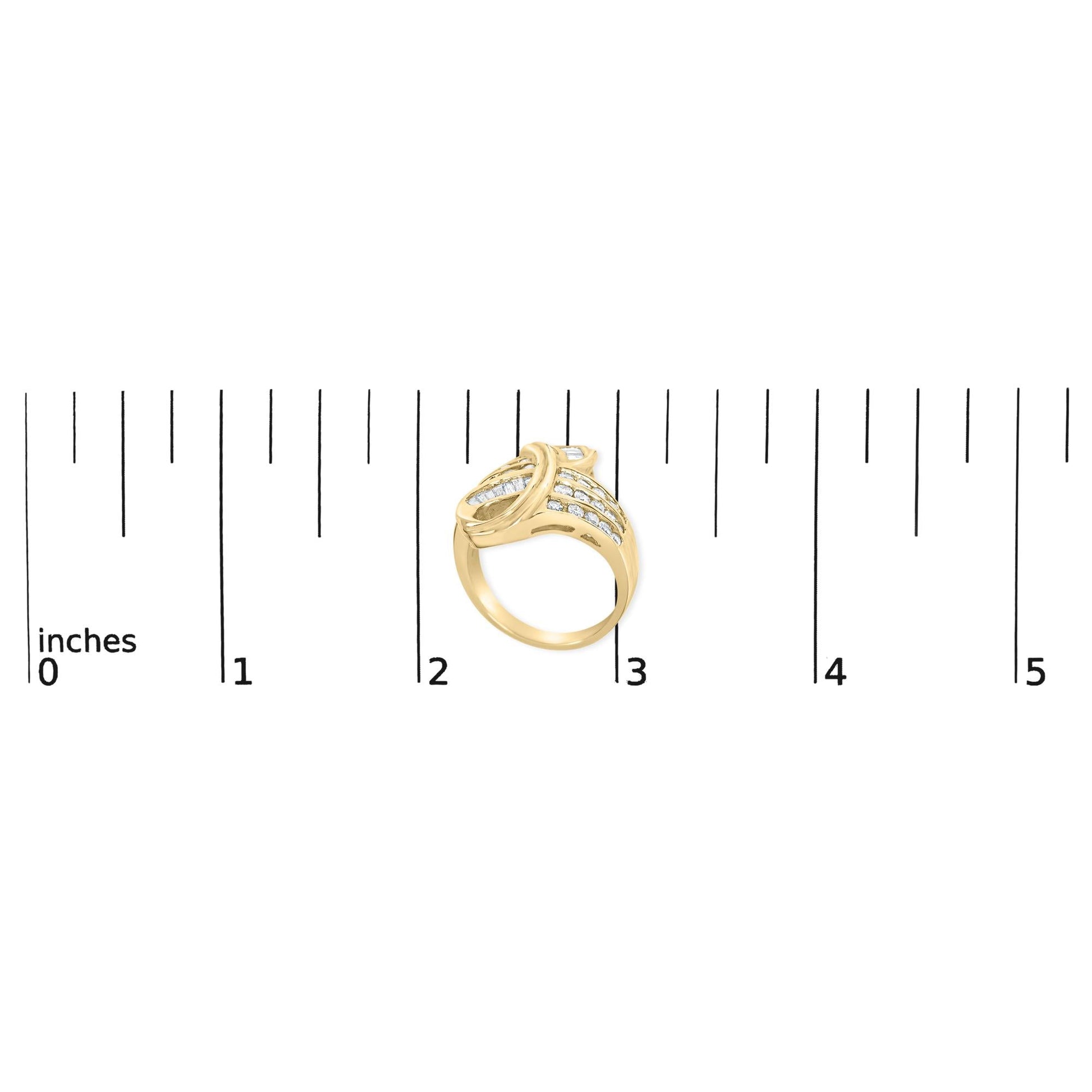 14K Yellow Gold 1 1/3 Cttw Channel Set Diamond Bypass Cocktail Ring (J-K Color