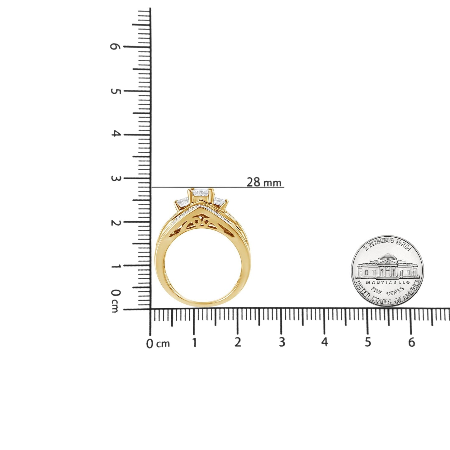 14K Yellow Gold 1 1/2 Cttw Princess and Baguette-Cut Diamond 3-Stone Ring (H-I