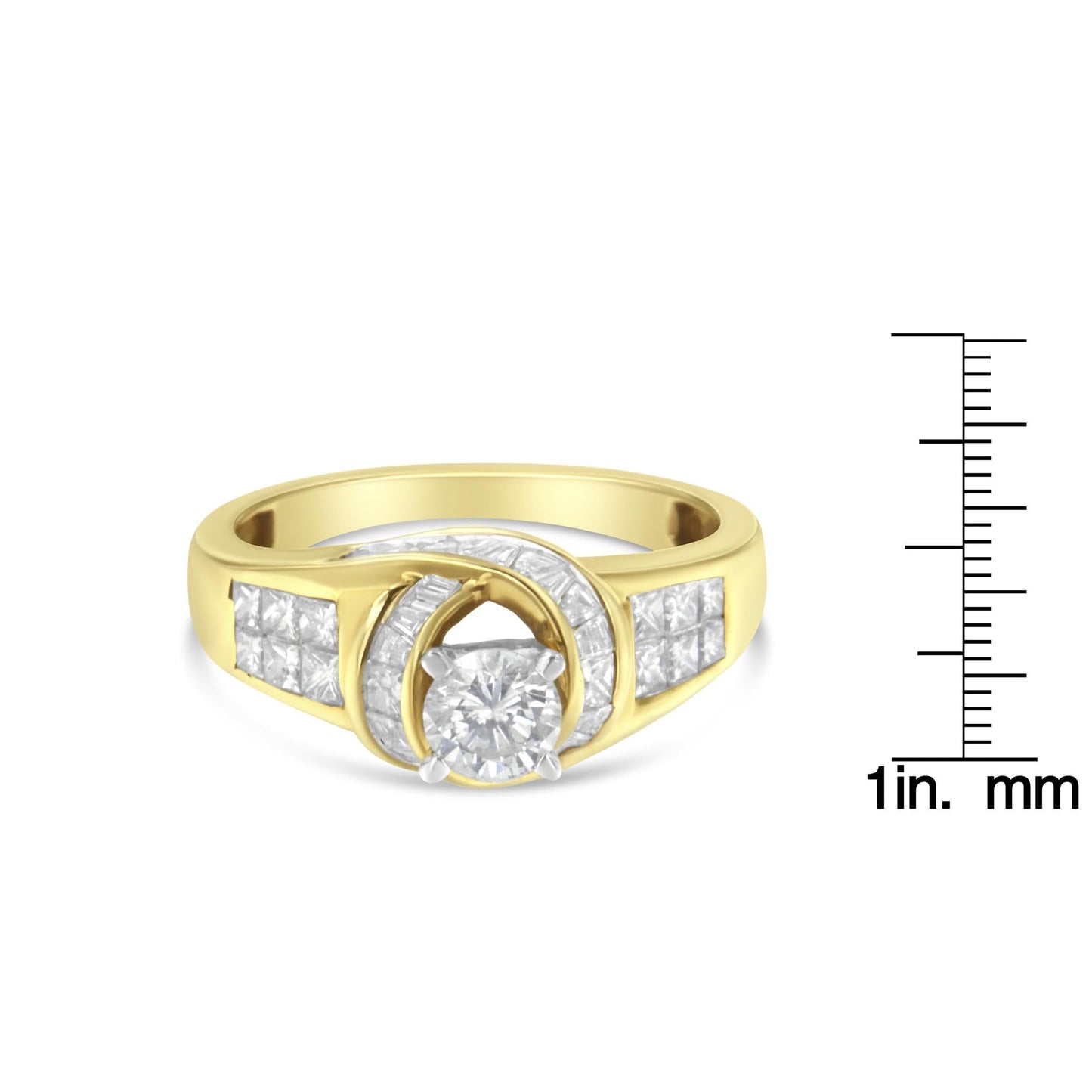 14K Two-Toned Gold Round Baguette and Princess Cut Diamond Ring (1 1/8 Cttw H-I