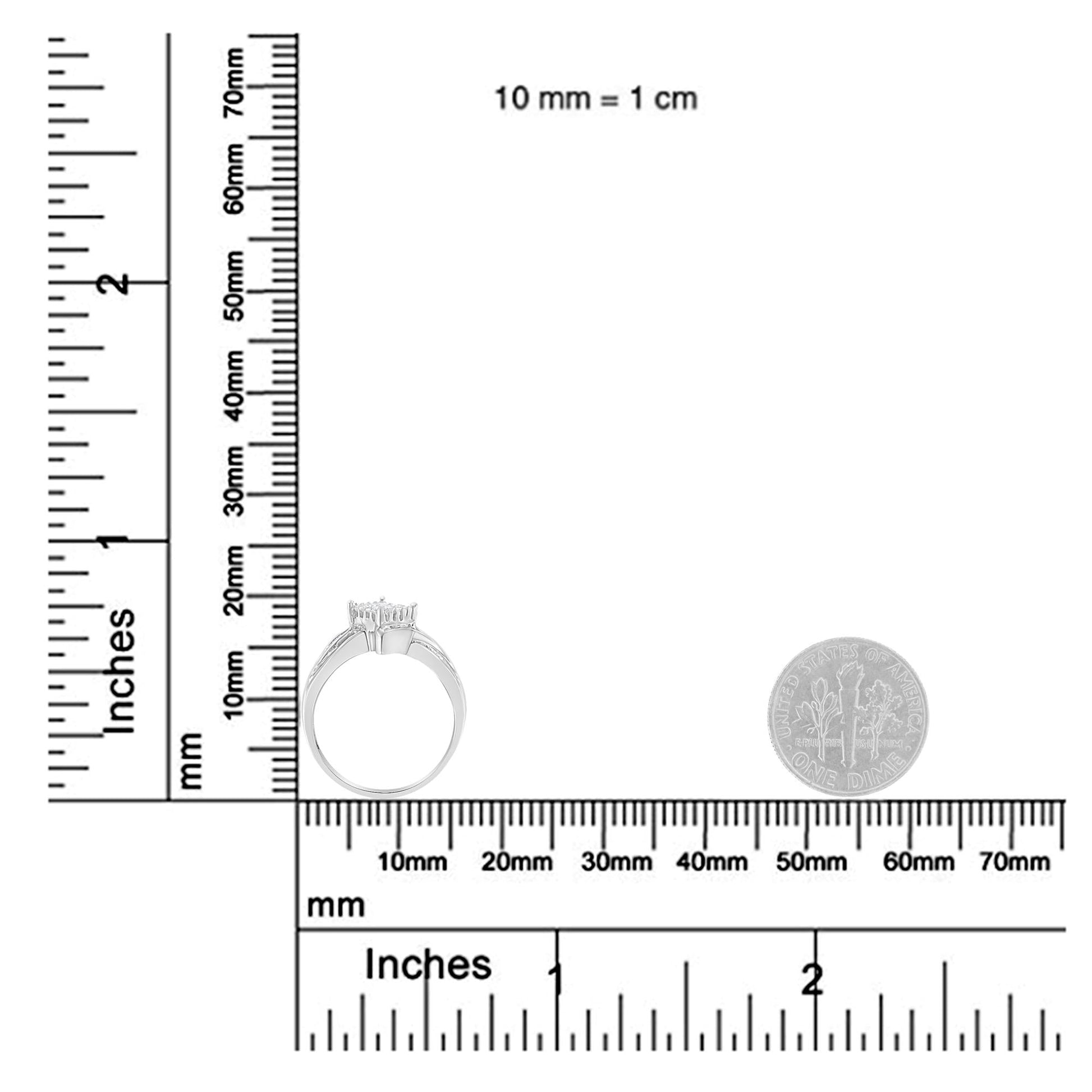 10K White Gold 1/3 Cttw Princess and Baguette Cut Diamond Bypass Style Cocktail