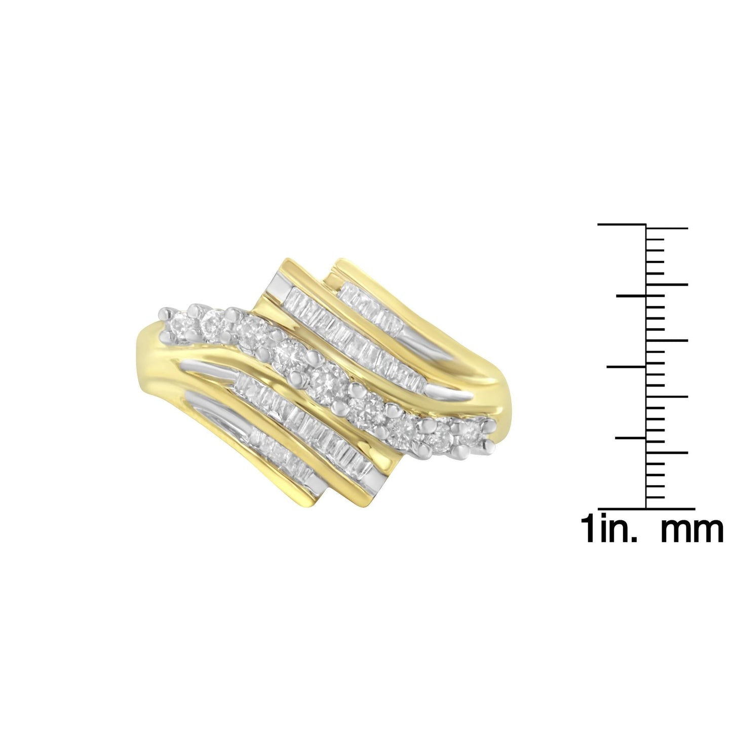 10K Yellow Gold Round and Baguette Diamond-Cut Ring (1/2 Cttw I-J Color I1-I2