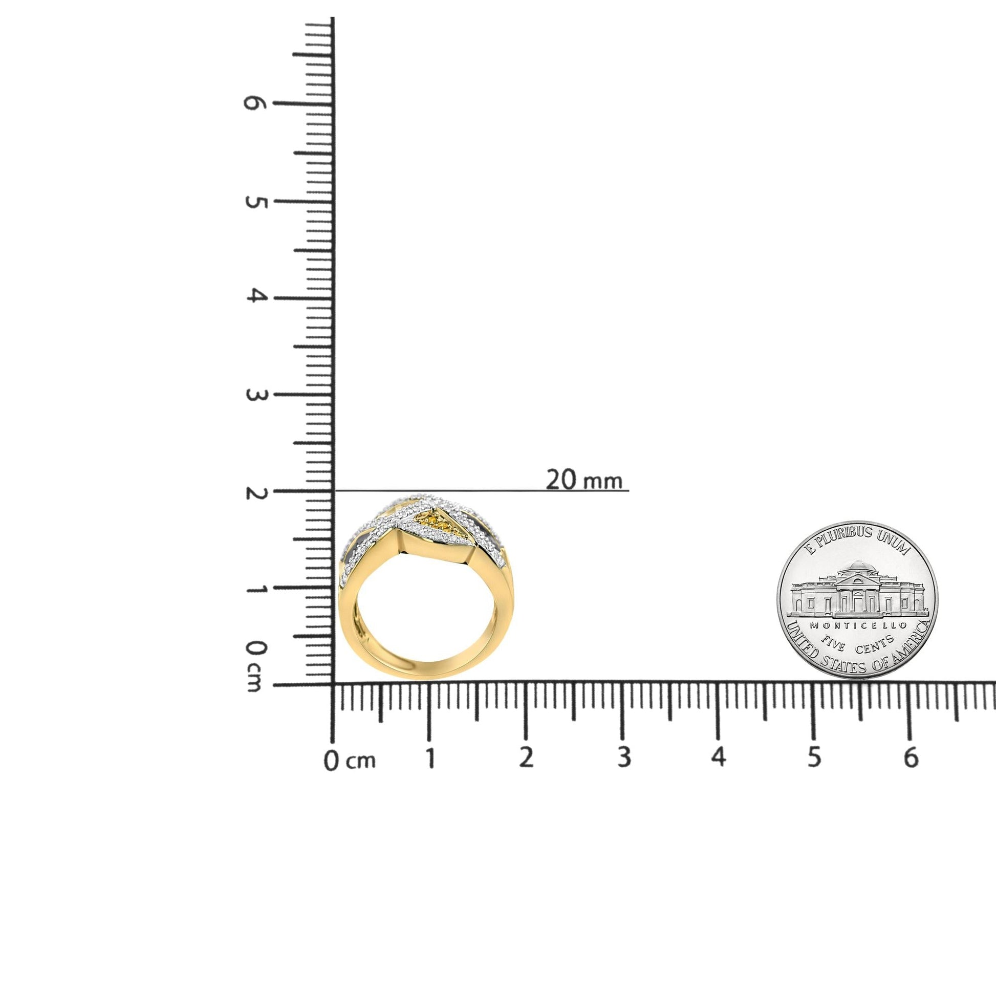 14K Yellow Gold 3/4 Cttw Champagne Yellow and Round-Cut Diamond Ring (I-J Color