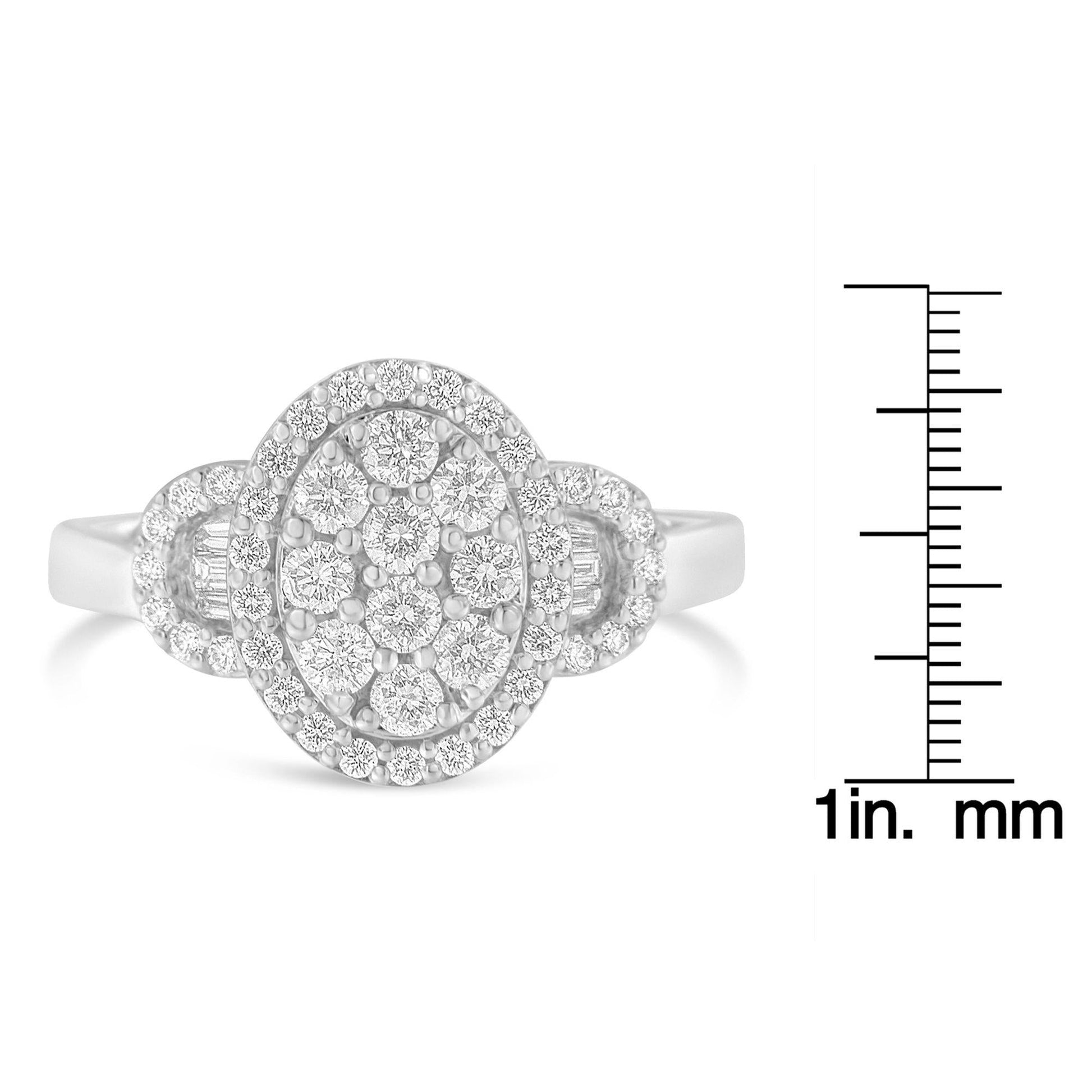 10K White Gold 1.0 Cttw Diamond Oval Cluster with Halo Vintage-Inspired Art