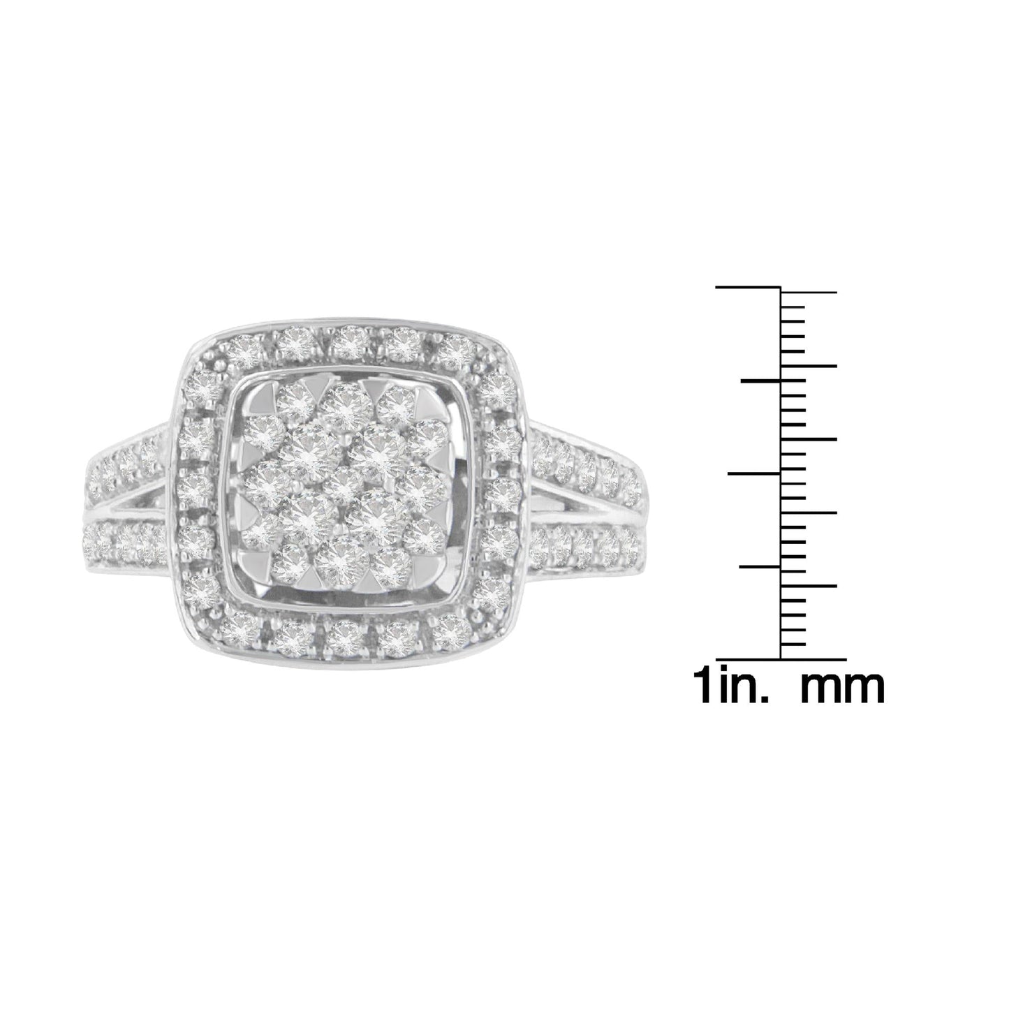 10K White Gold Diamond Cluster Ring (1 Cttw H-I Color SI2-I1 Clarity)