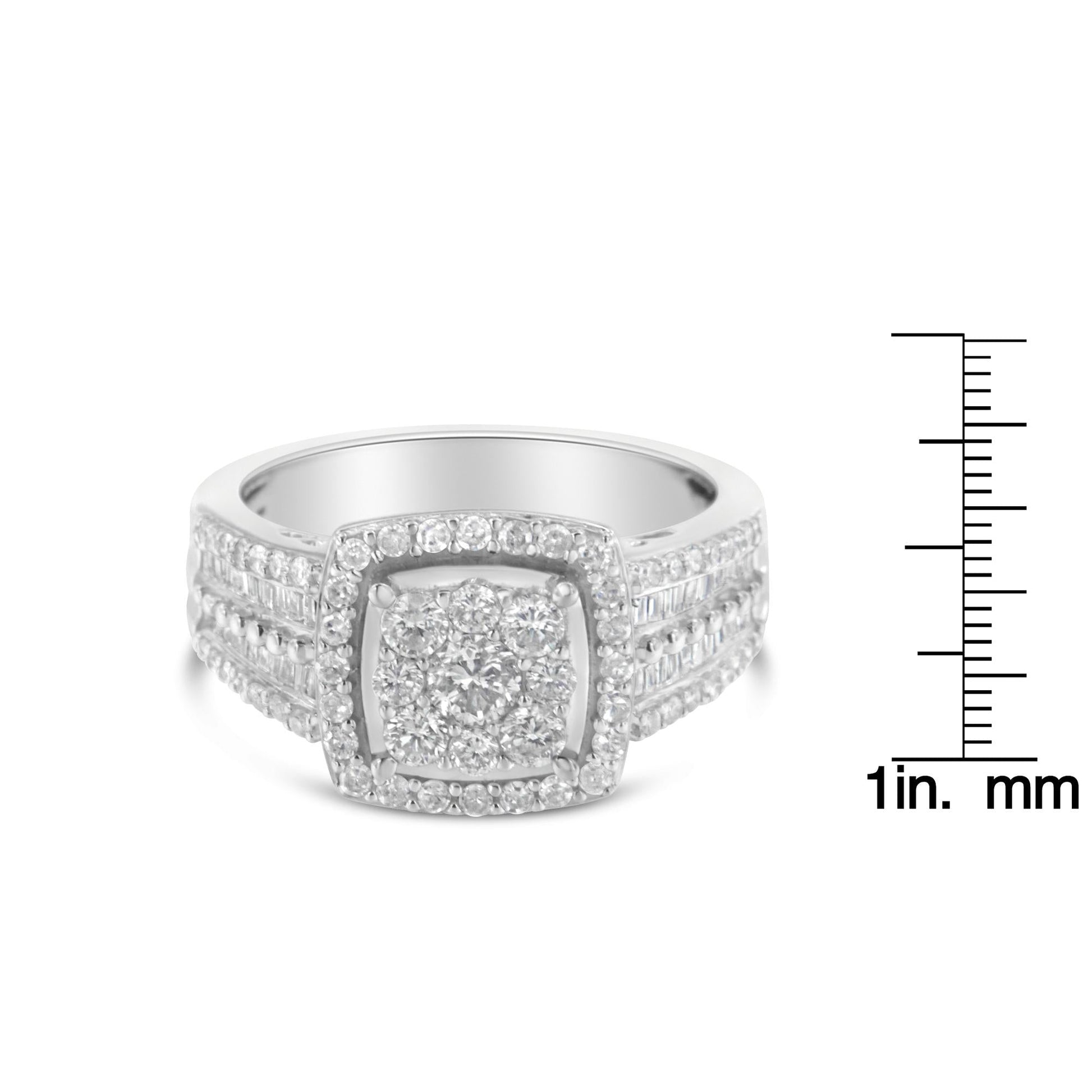 10K White Gold Diamond Cluster Ring (1 Cttw H-I Color I1-I2 Clarity)