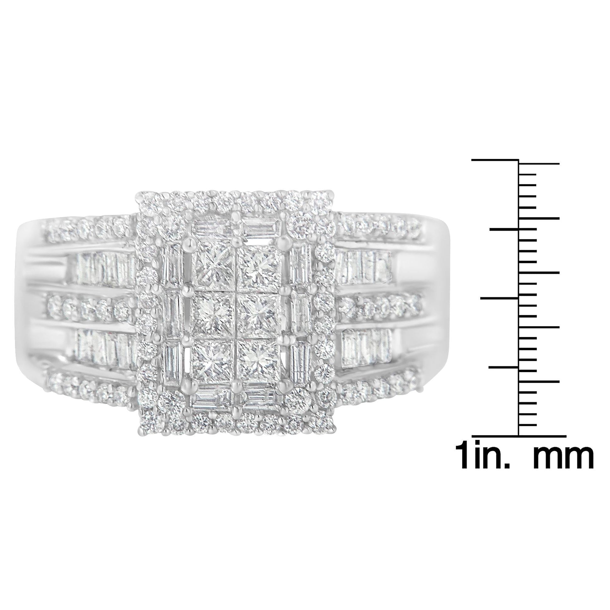 10K White Gold Diamond Cluster Ring (1 cttw H-I Color I1-I2 Clarity) - 7