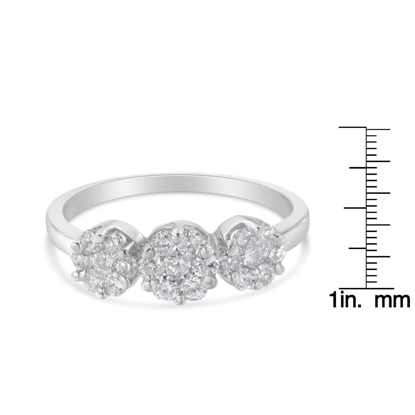 14K White Gold Three-Stone Cluster Diamond Ring (0.7 Cttw H-I Color SI2-I1