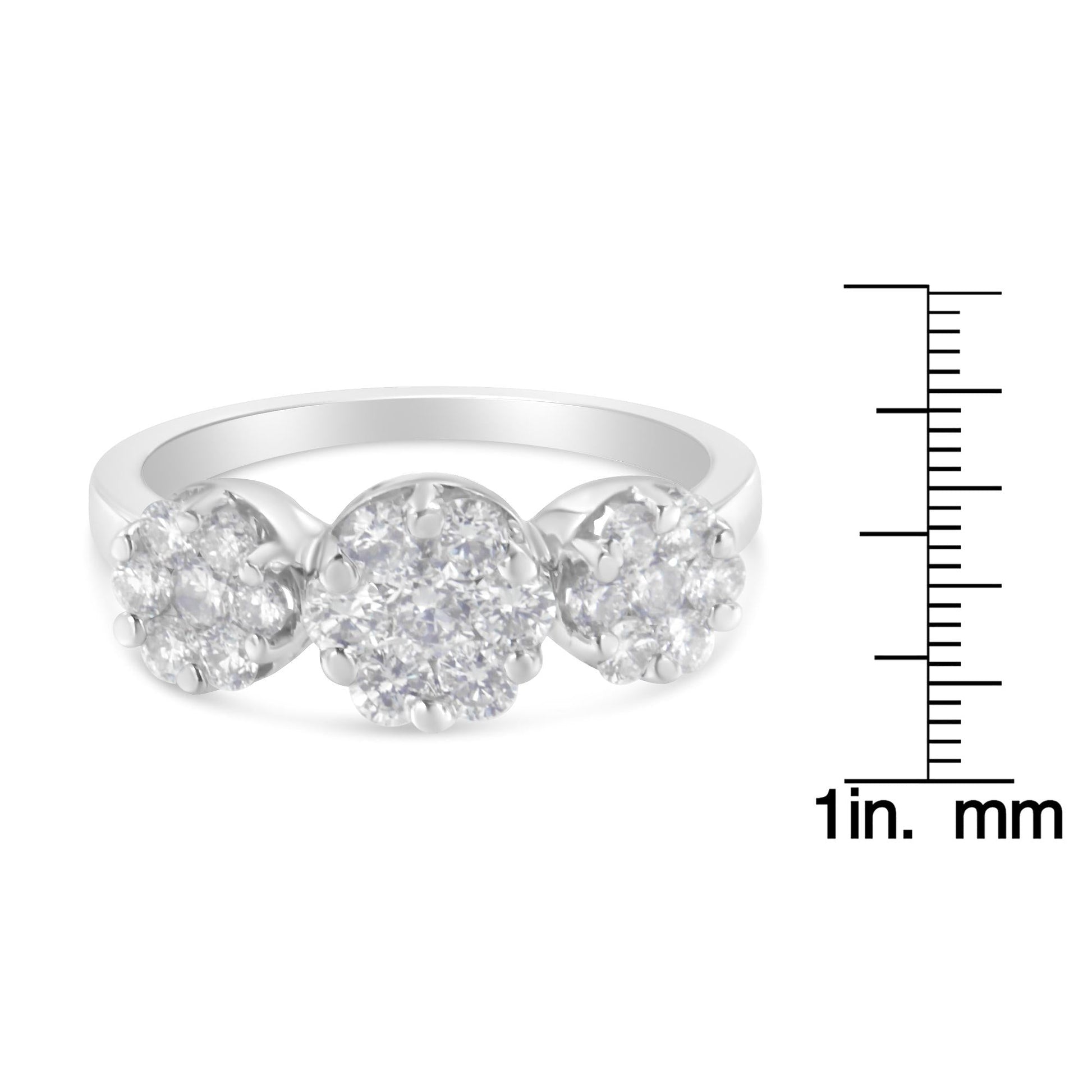 14K White Gold 1-1/4 Cttw Brilliant Cut Diamond Three Round Floral Clusters