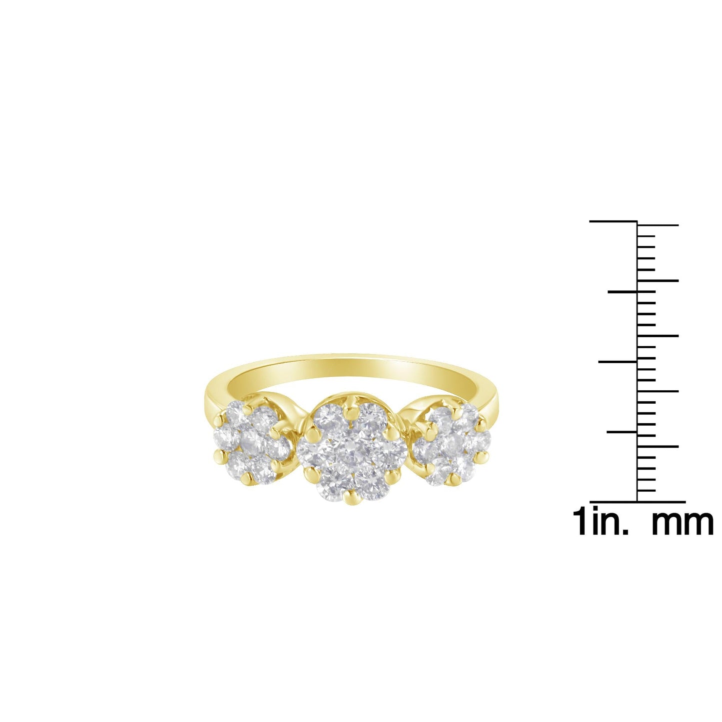 14K Yellow Gold 1-1/4 Cttw Brilliant Cut Diamond Three Round Floral Clusters