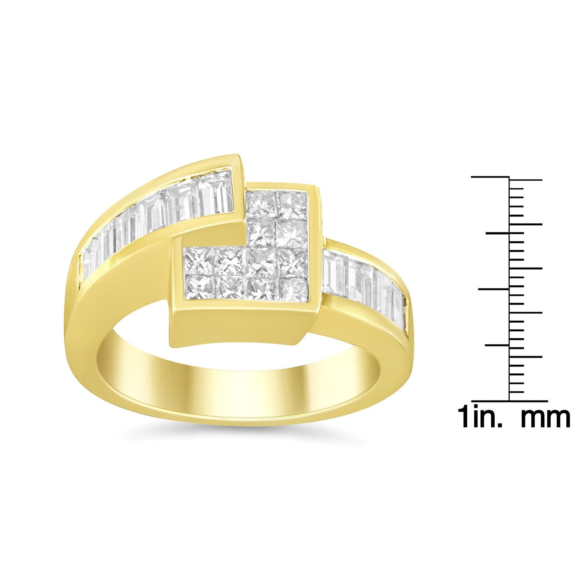 14K Gold 1 1/2 Cttw Channel-Set Princess and Baguette-Cut Diamond Bypass Ring