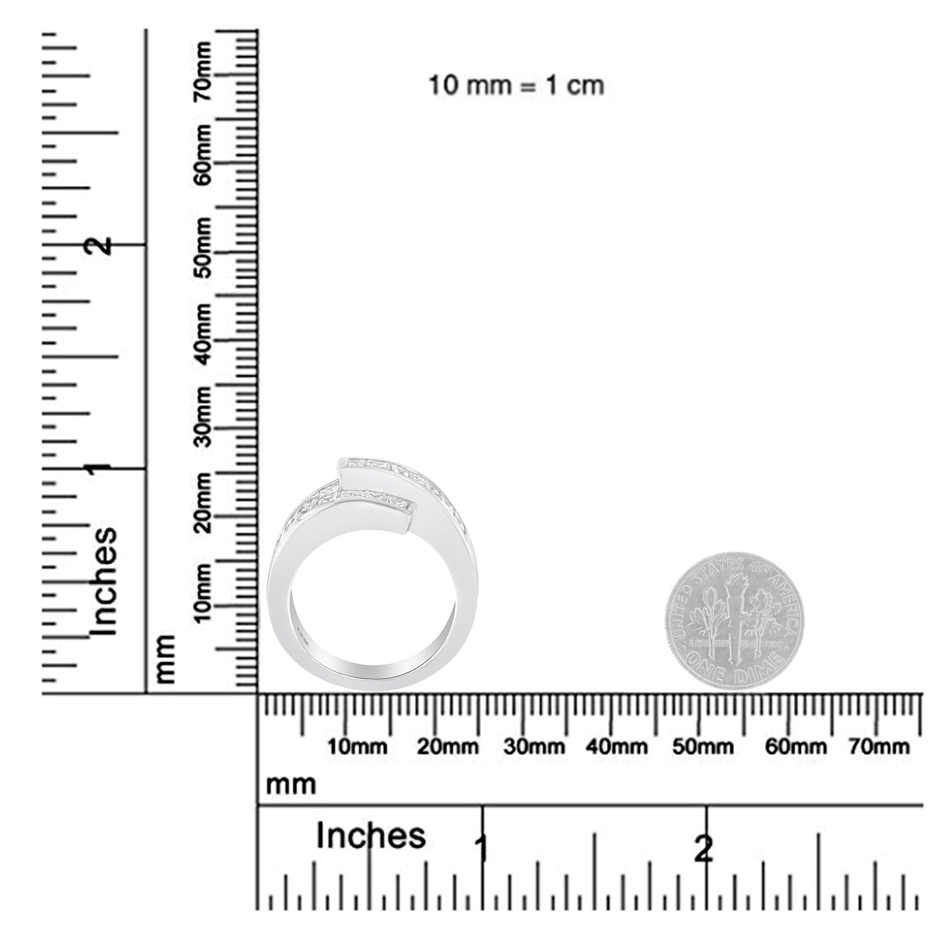 14K White Gold 2.0 Cttw Channel-Set Princess and Baguette-Cut Diamond Bypass