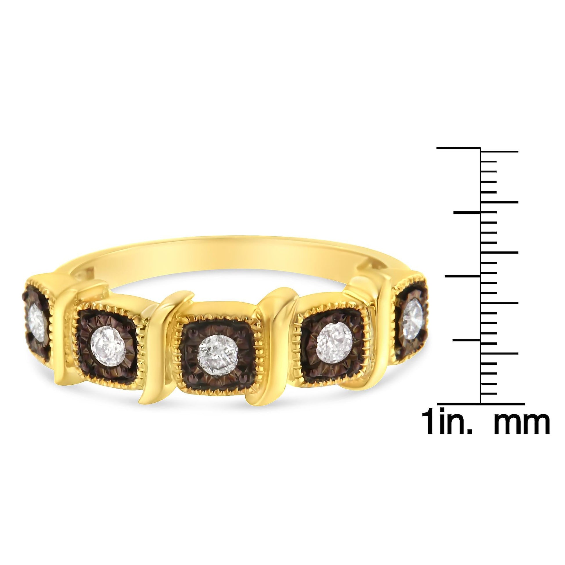 10K Yellow Gold Flashed.925 Sterling Silver Miracle-Set Diamond 5-Stone Ring