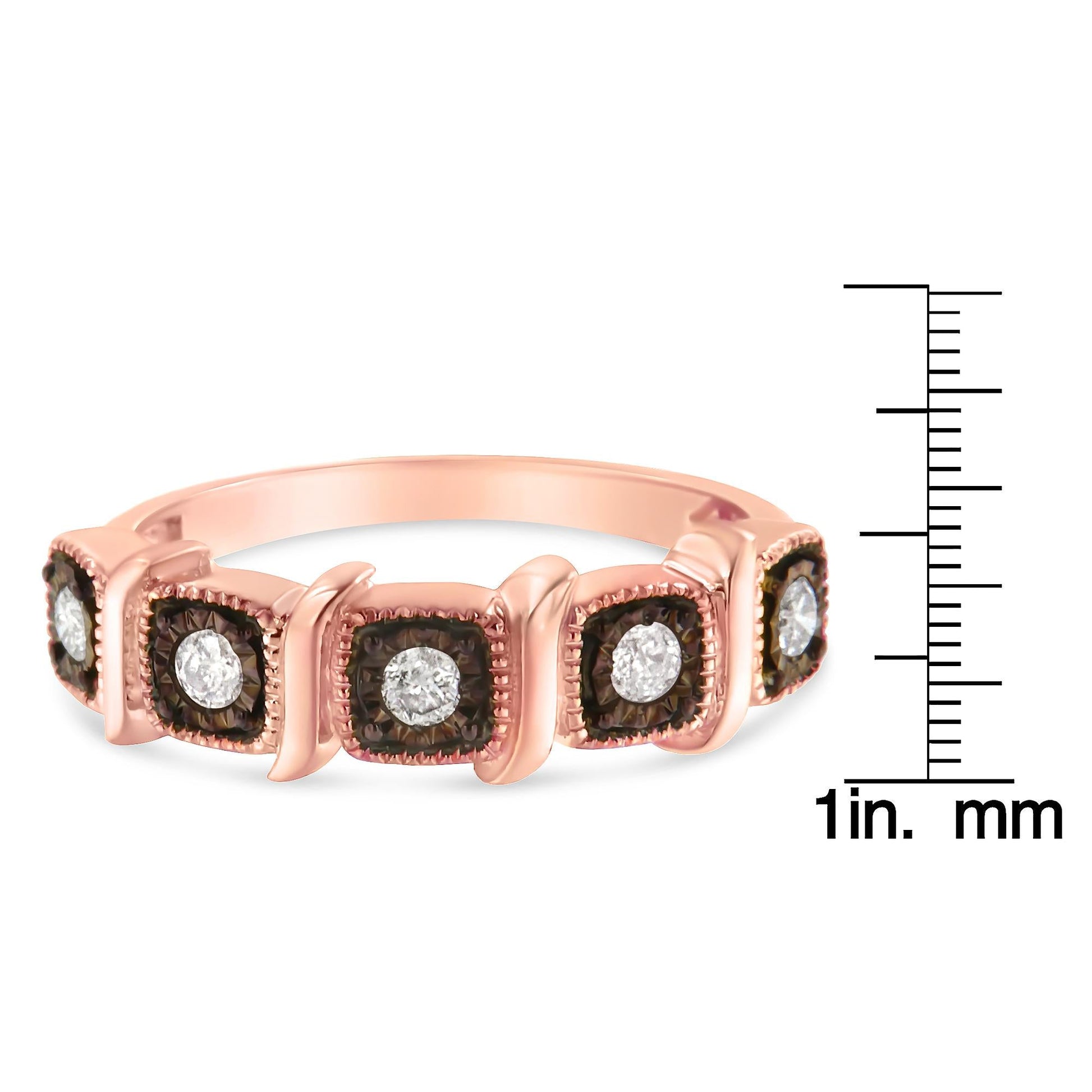 10K Rose Gold Flashed.925 Sterling Silver Miracle-Set Diamond 5-Stone Band Ring