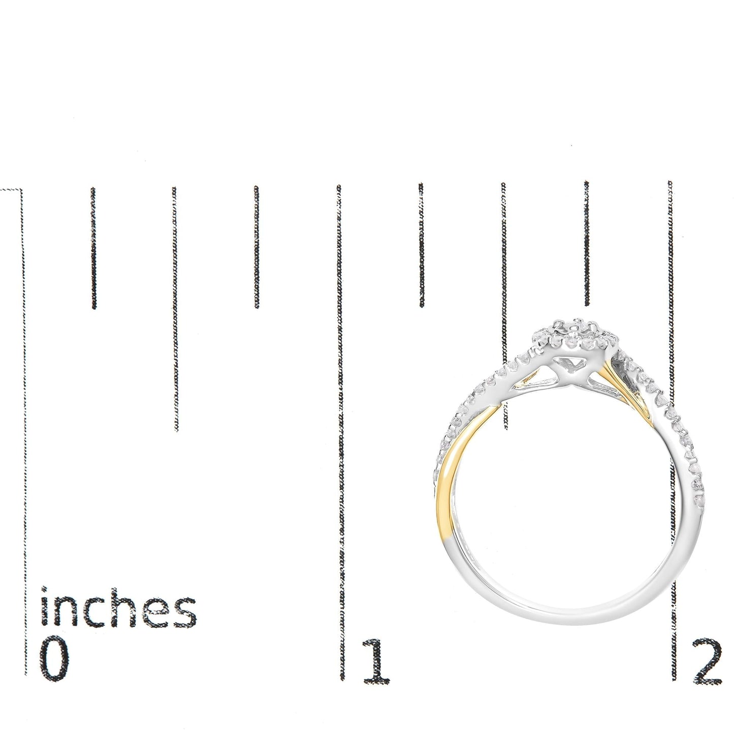 14K Yellow Gold Plated .925 Sterling Silver 1/4 Cttw Diamond Bypass and Halo Promise Ring (I-J Color, I3 Clarity)