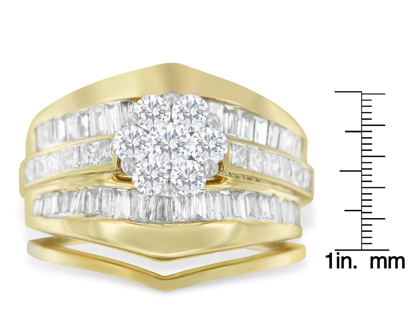 14K Yellow Gold 2-1/3 Cttw Diamond Cluster Channel Set Chevron Shaped Band