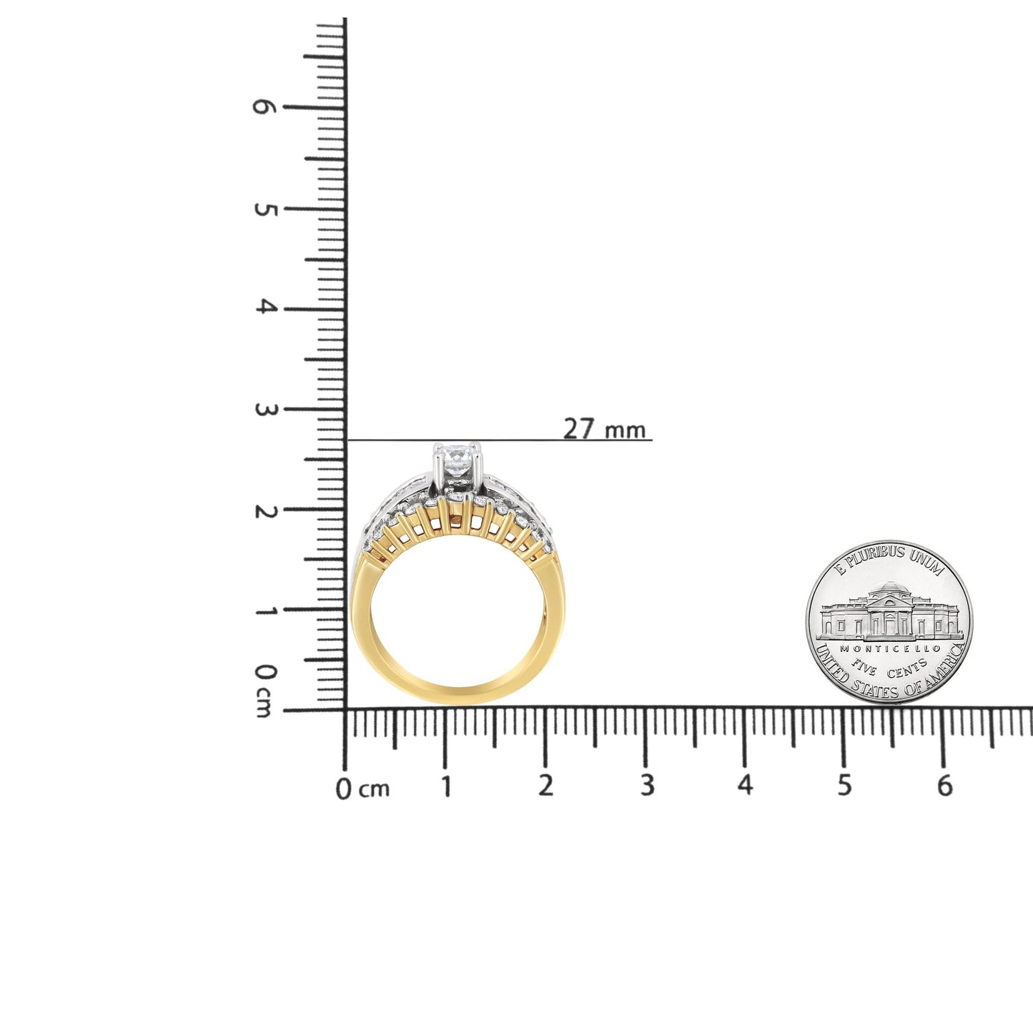 14K Yellow and White Gold 1 1/2 Cttw Round and Princess-Cut Diamond Band Ring