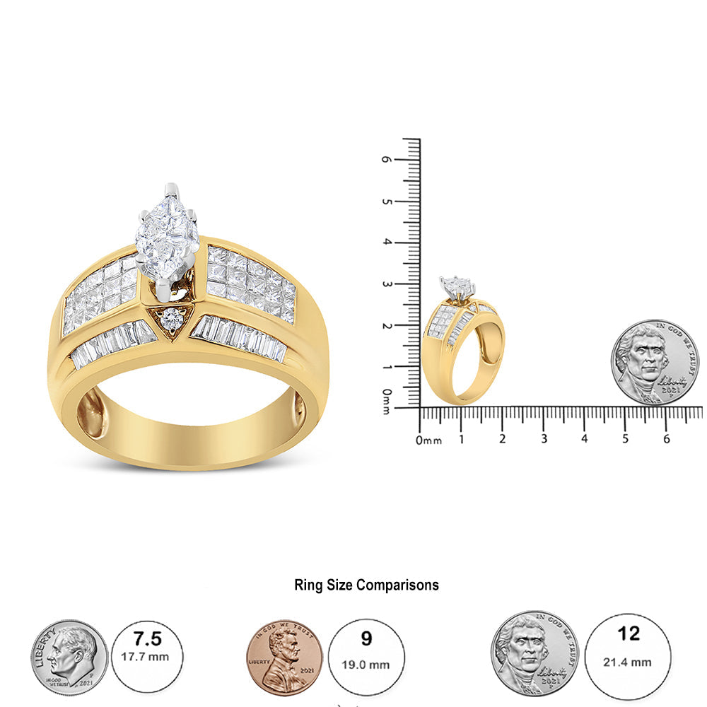 14K Yellow and White Gold 1 3/4 Cttw Round Baguette Princess and Pie-Cut