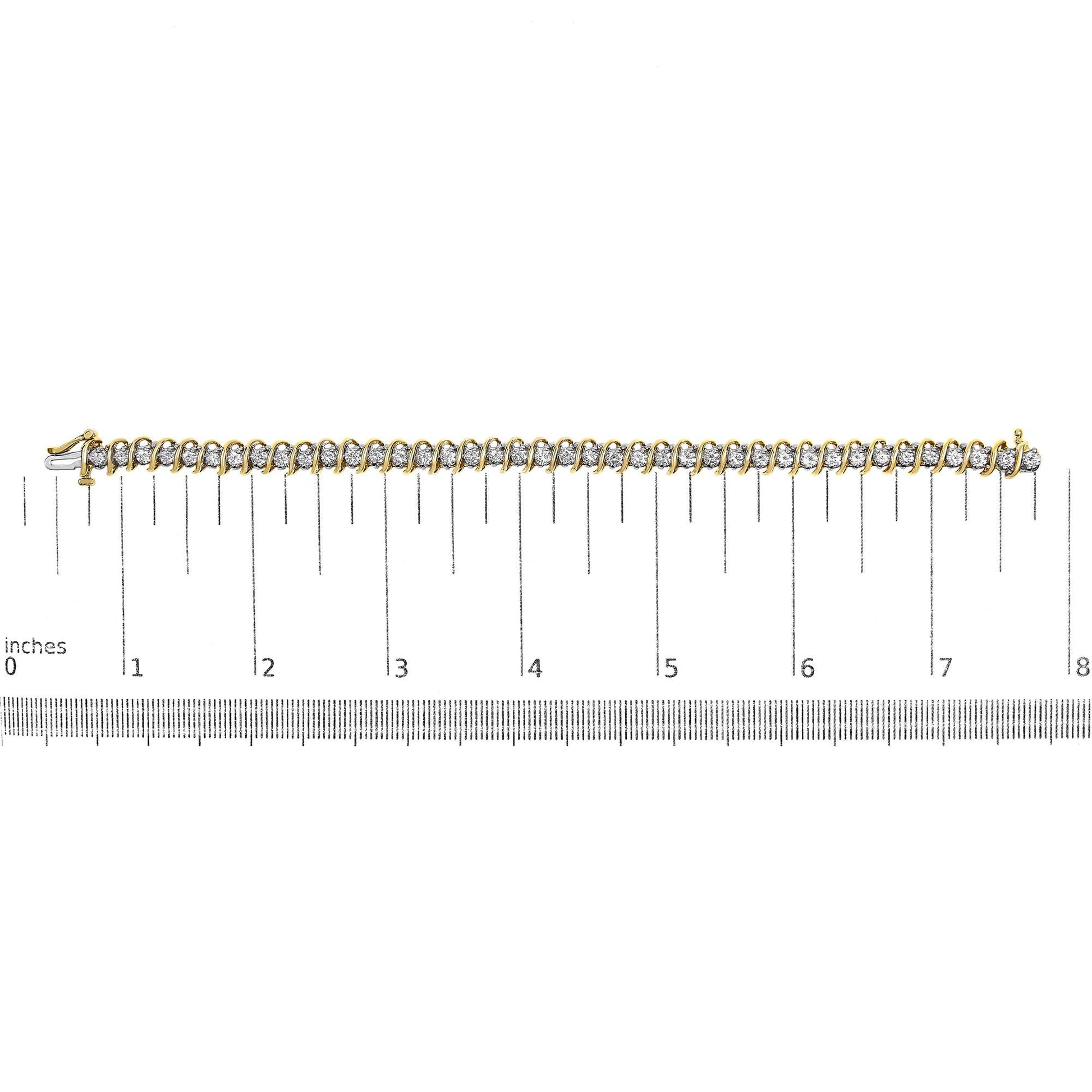 18K Yellow Gold 4.0 Cttw Round-Cut Diamond S-Link 7’’ Inch Tennis Bracelet