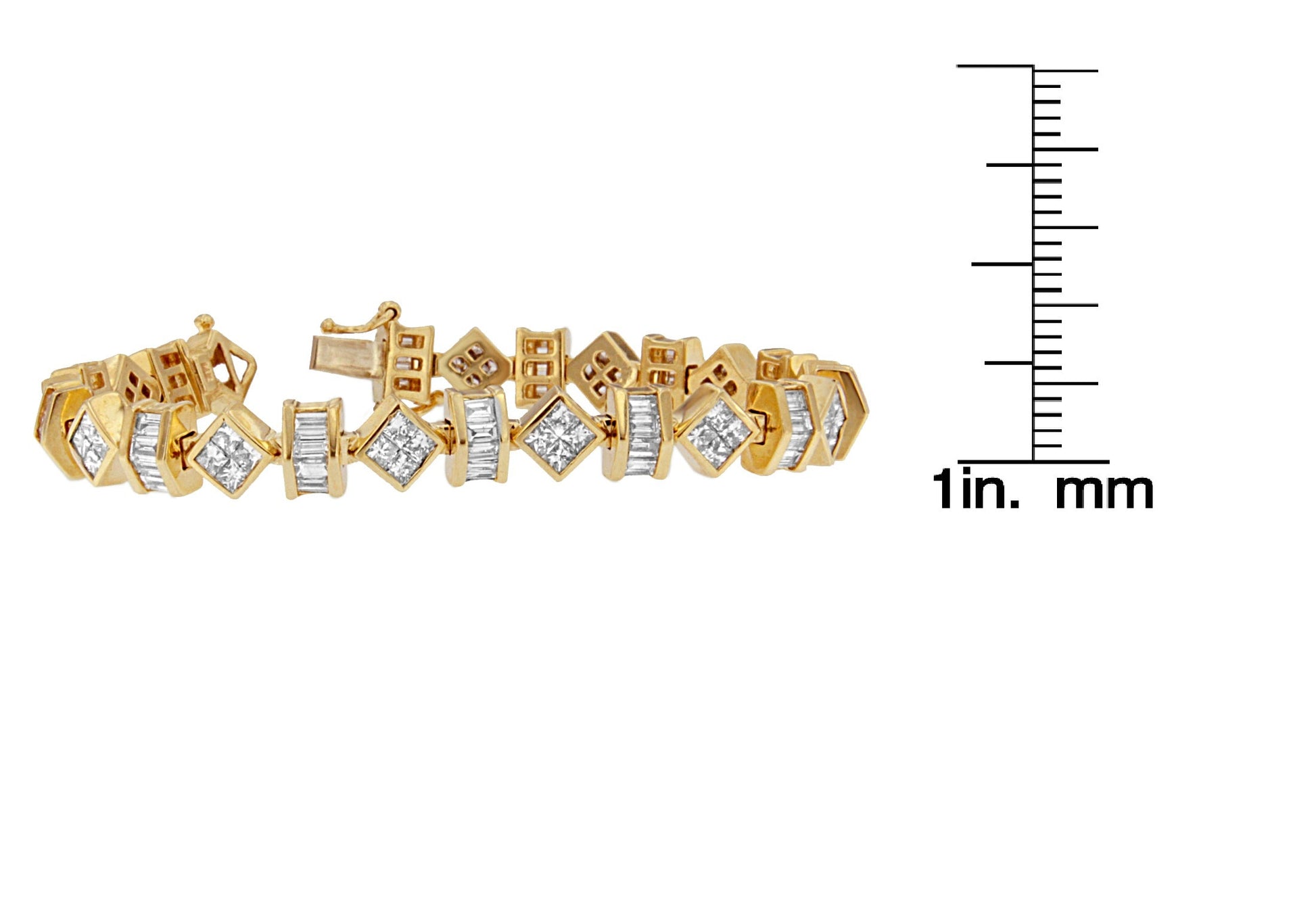 14K Yellow Gold Princess and Baguette Diamond Modern Link Bracelet(7.50