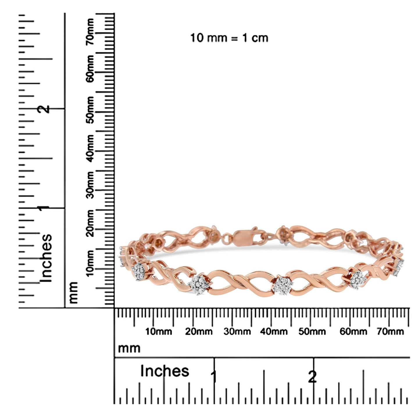 10K Rose Gold 1/2 cttw Diamond Cluster and Infinity Weave Link Bracelet (H-I Color, I2-I3 Clarity) - Size 7"