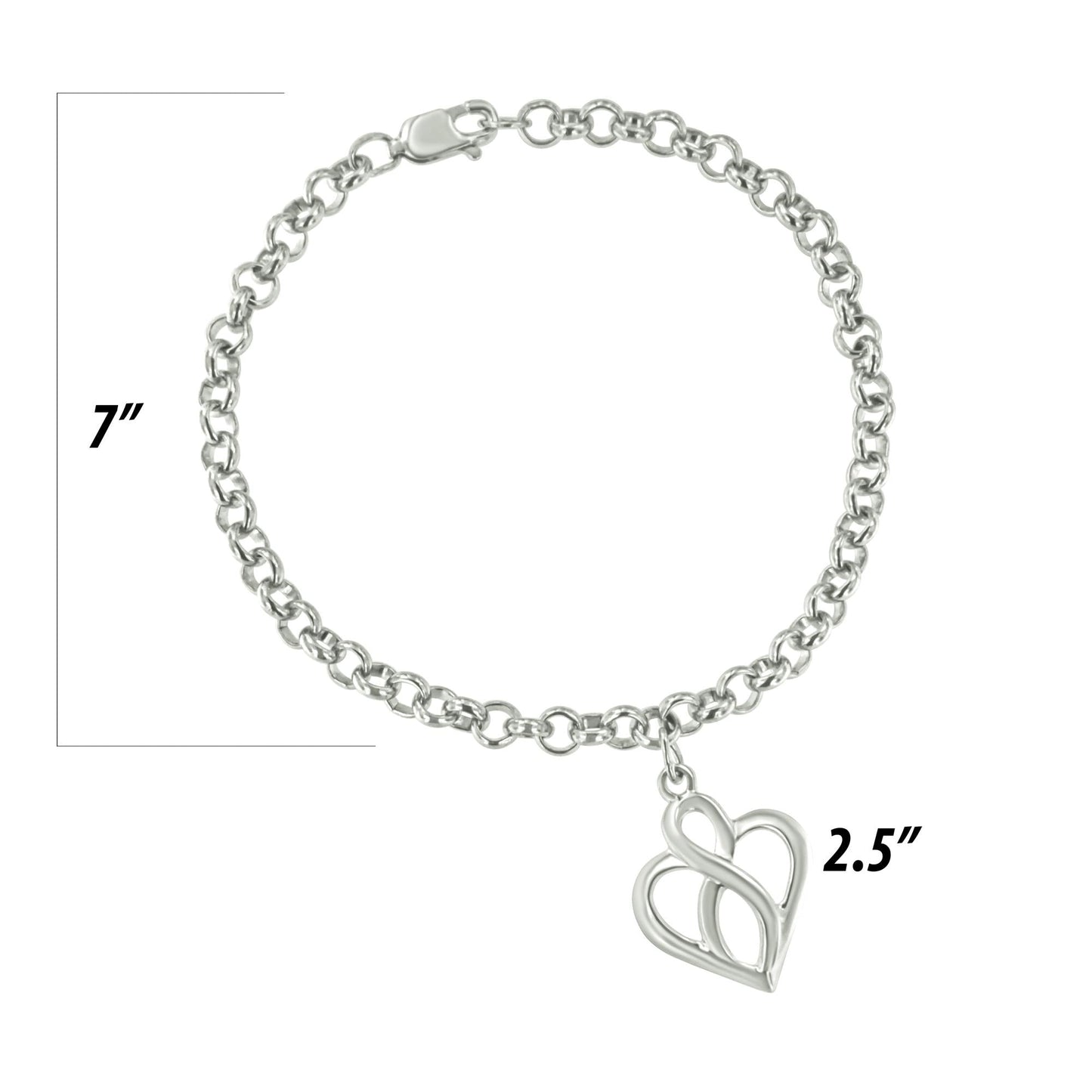 .925 Sterling Silver Open Heart with Center Vertical Infinity Chain Charm