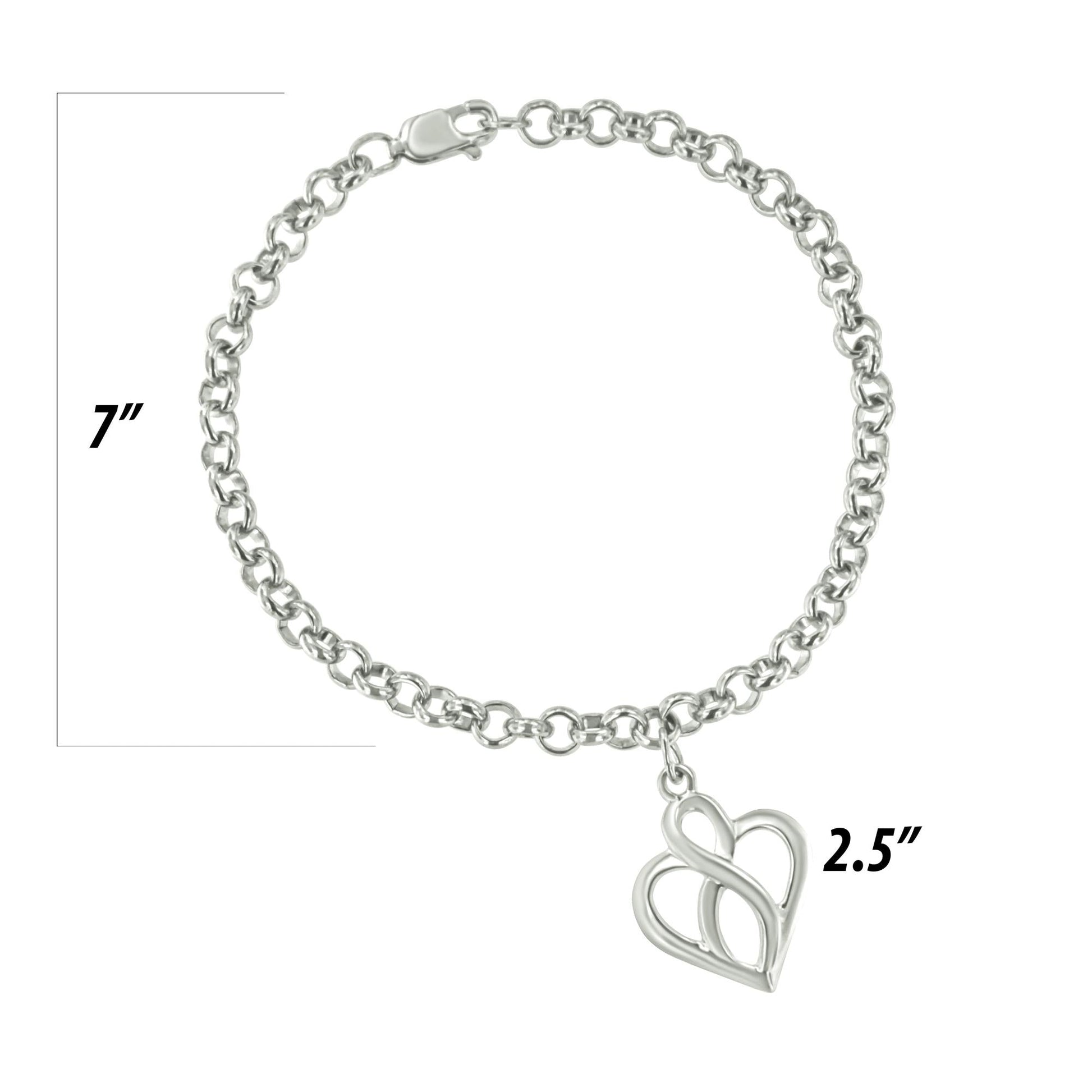 .925 Sterling Silver Open Heart with Center Vertical Infinity Chain Charm