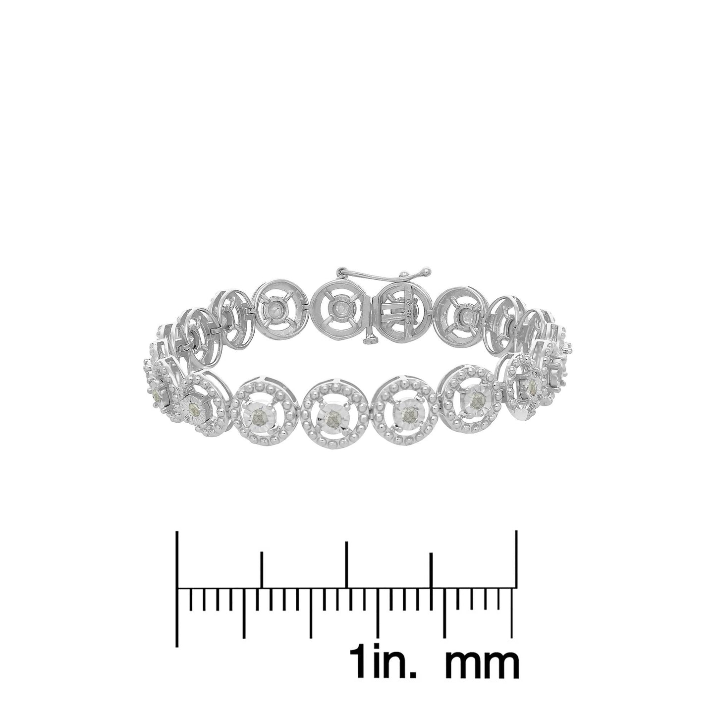 .925 Sterling Silver 1.0 Cttw Diamond Nested Circle Miracle Set Open Wheel 7" Fashion Link Bracelet (I-J Color, I3 Clarity)