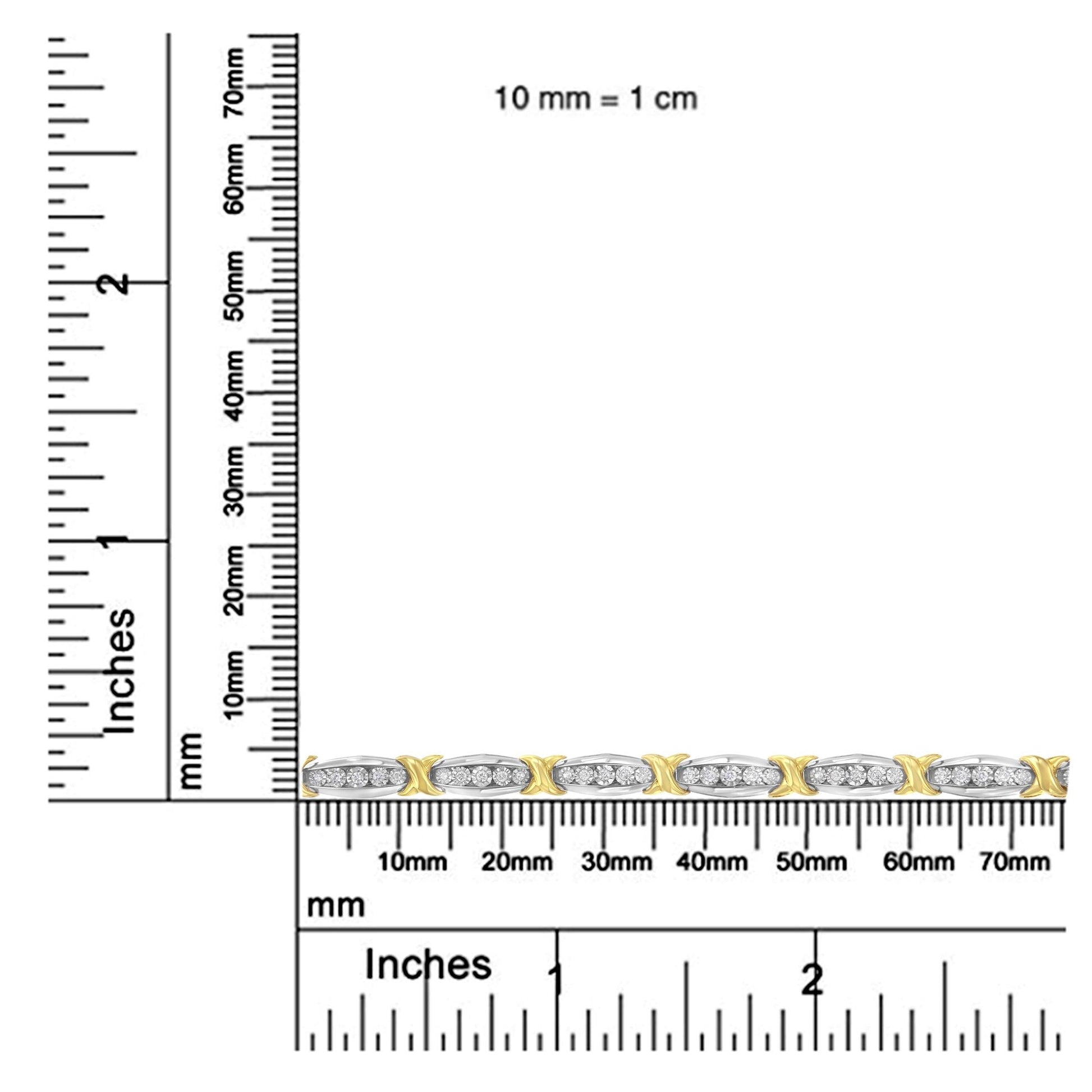 10K Yellow Gold Plated.925 Sterling Silver Two Tone 3/4 CttwDiamond X & O Link