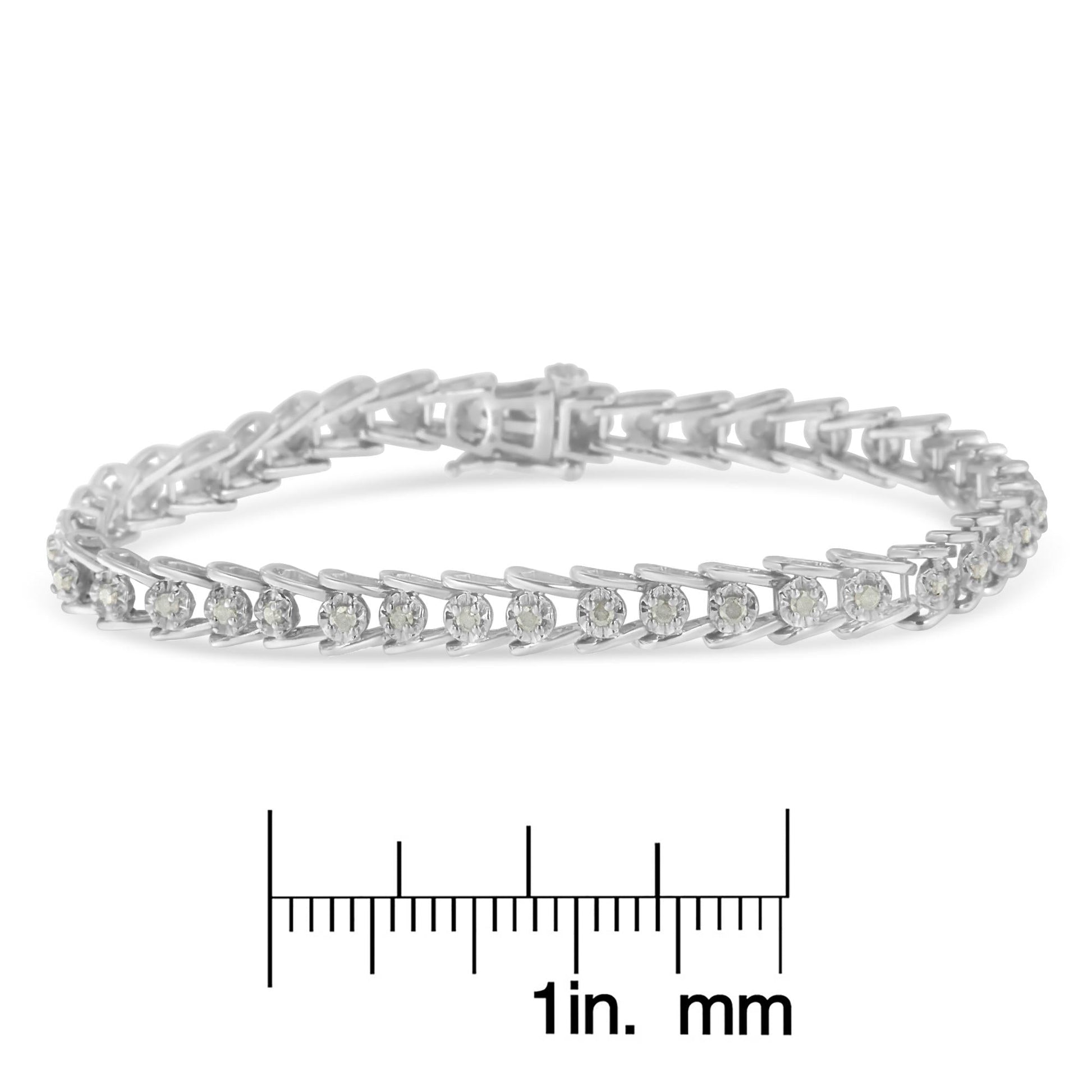 Sterling Silver Rose-cut Diamond Wave link Bracelet (1 cttw I-J Color I3