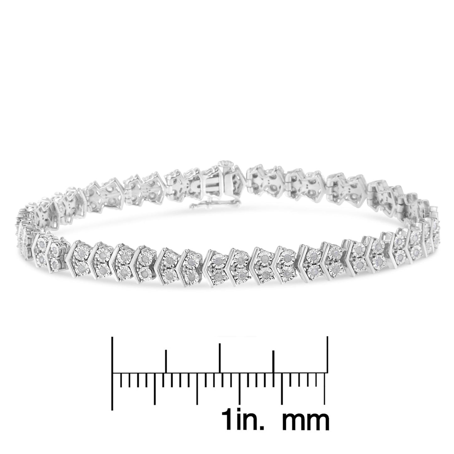 .925 Sterling Silver 1.0 Cttw Chevron 2 Stone Arrow Link Tennis Bracelet (I-J