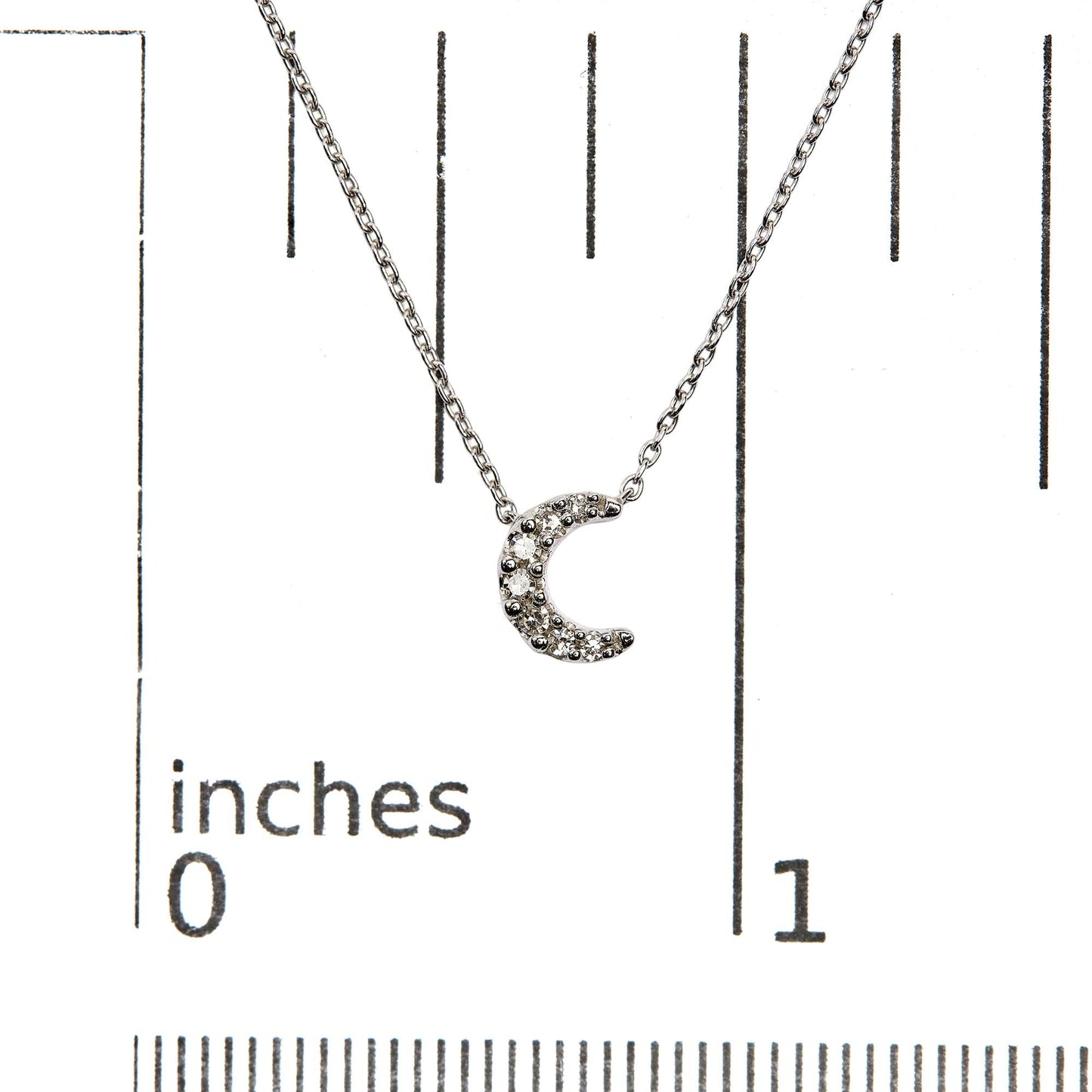 10K White Gold Diamond Accented Crescent Moon Shaped 18’’ Inch Pendant