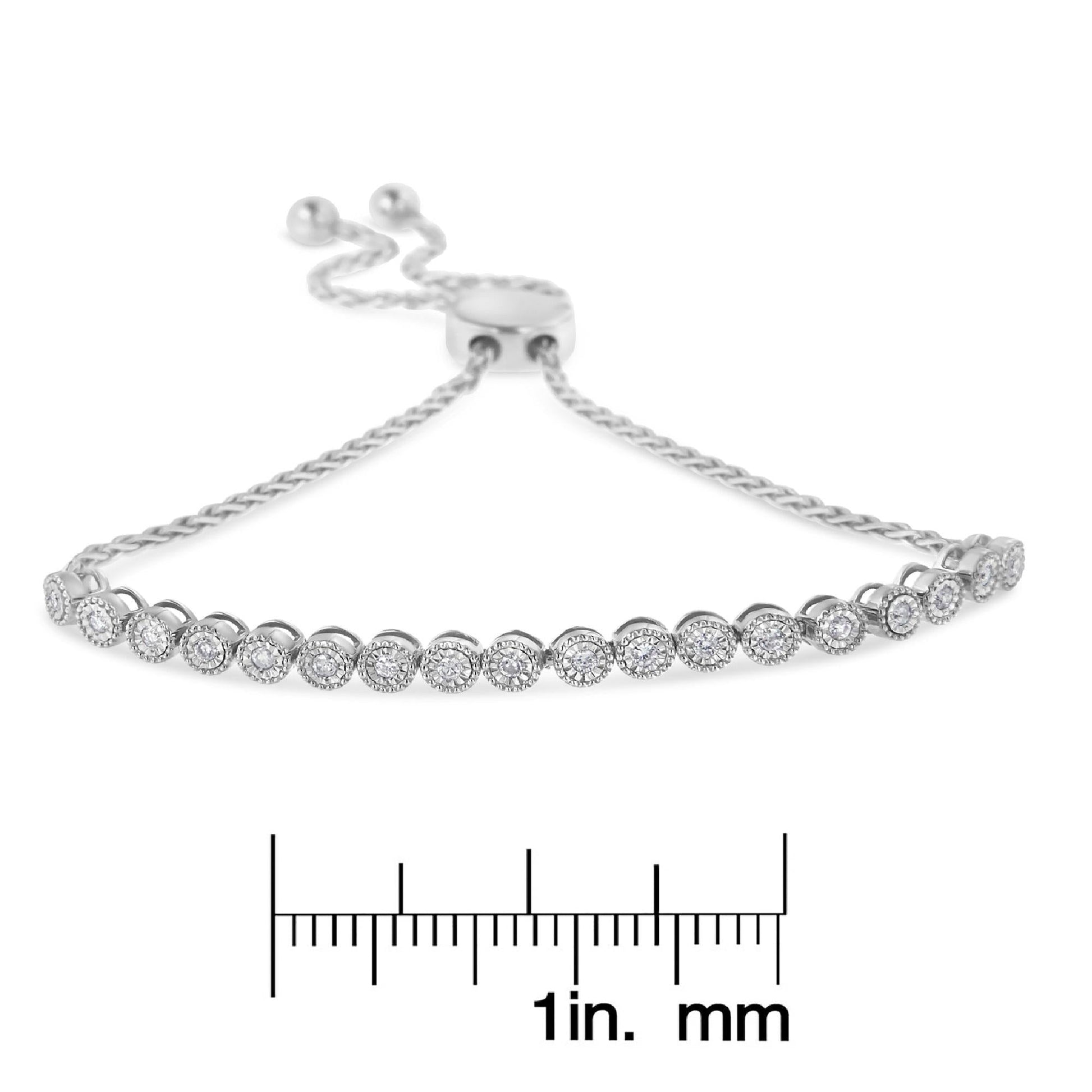 .925 Sterling Silver Miracle-Set Diamond Accented 6”-9” Adjustable Beaded