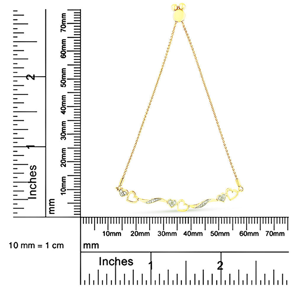 14K Yellow Gold Plated.925 Sterling Silver 1/10 Cttw Diamond Wave and Hearts