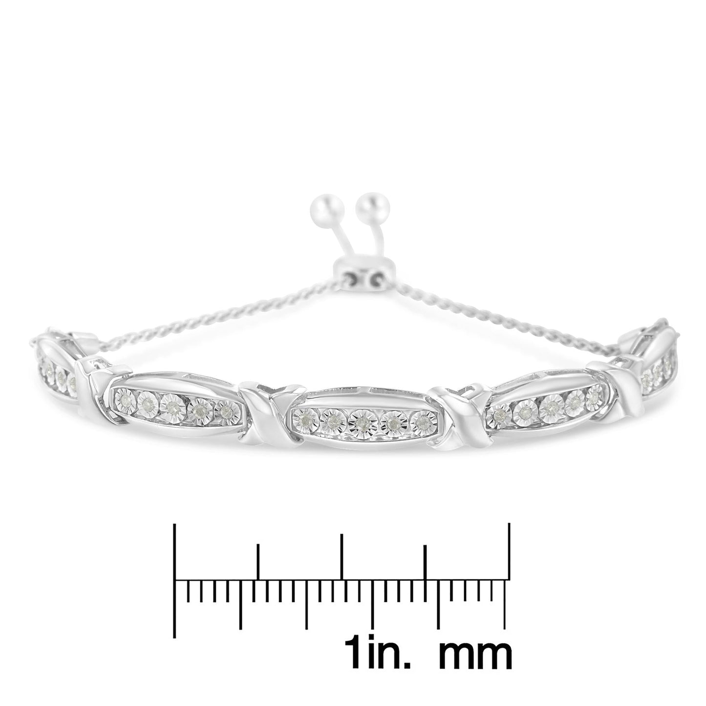 Round-Cut Diamond X & Tapered Bar Miracle-Set Bolo Bracelet (I-J Color I3