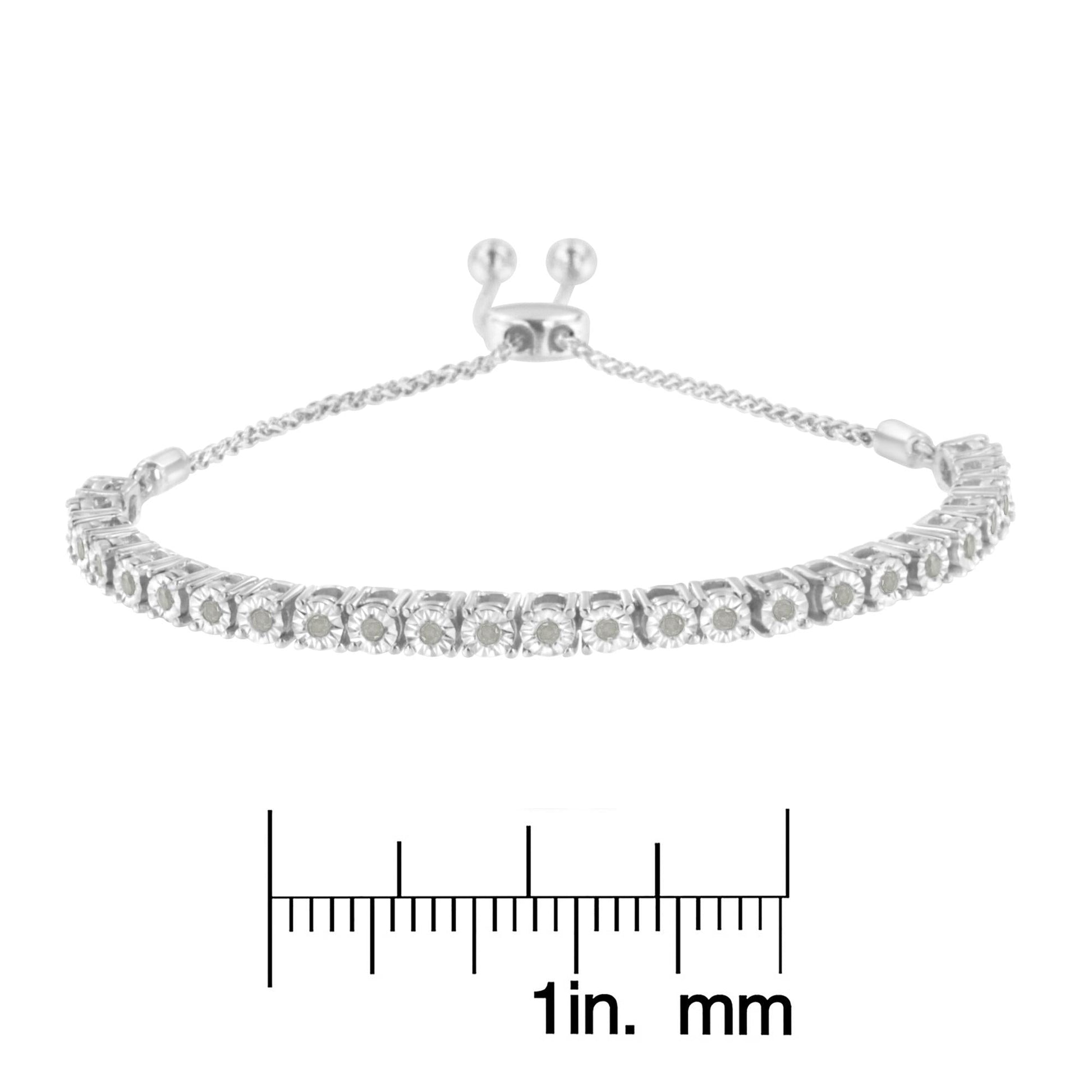 .925 Sterling Silver 1/4 Cttw Miracle-Set Diamond 4”-10” Adjustable Bolo