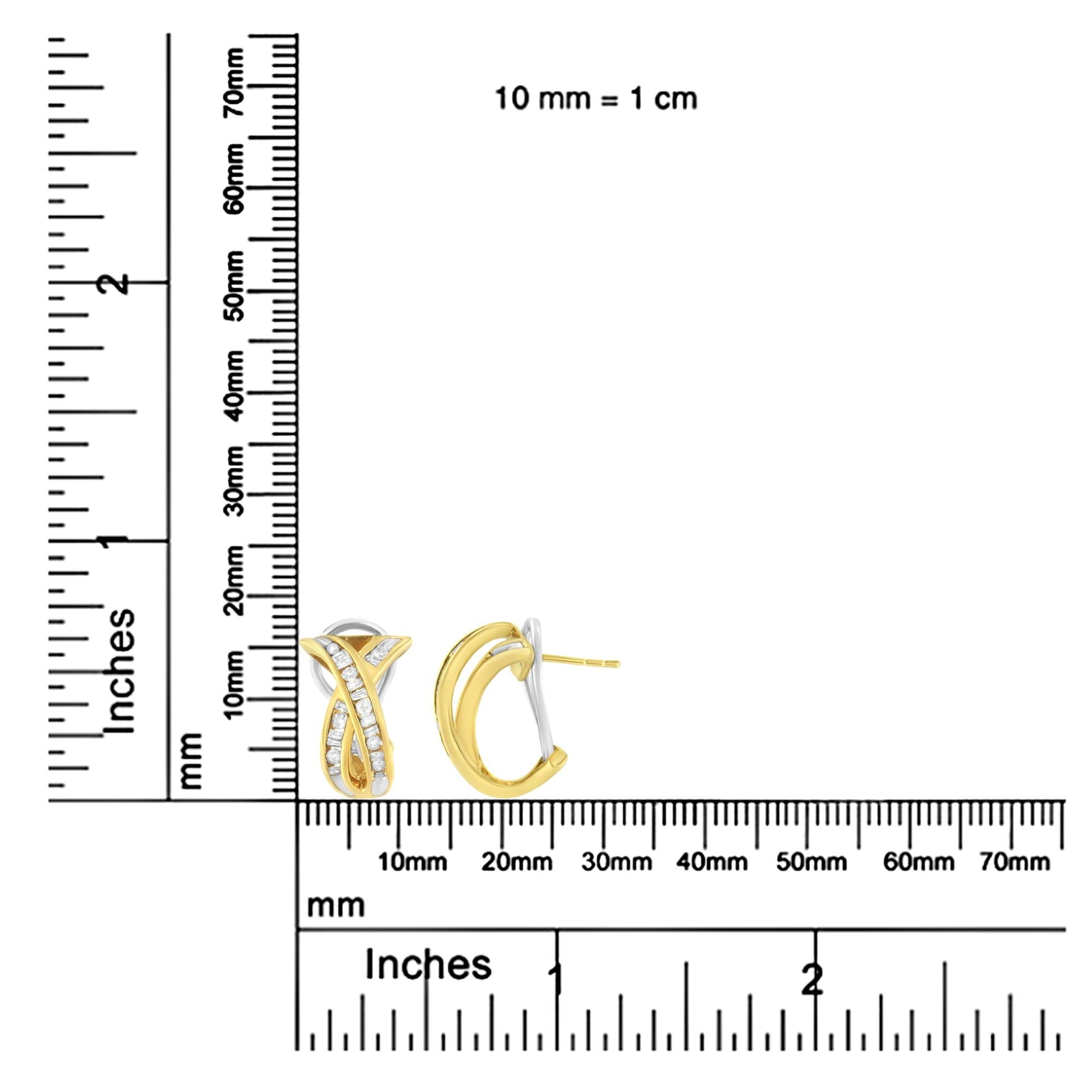 14K Yellow and White Gold 1/2 TDW ’X’ Shape Cross Over Diamond Hoop